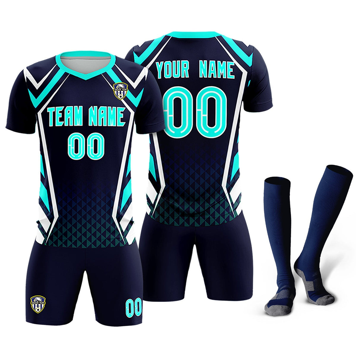 Custom Navy Abstract Breathable Football Kit Jersey
