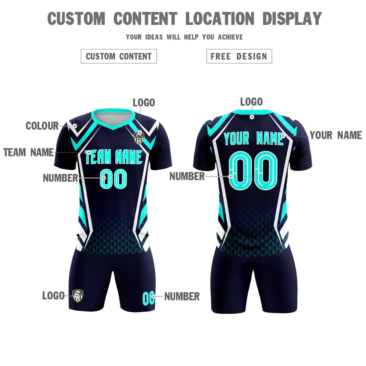 Custom Navy Abstract Breathable Football Kit Jersey