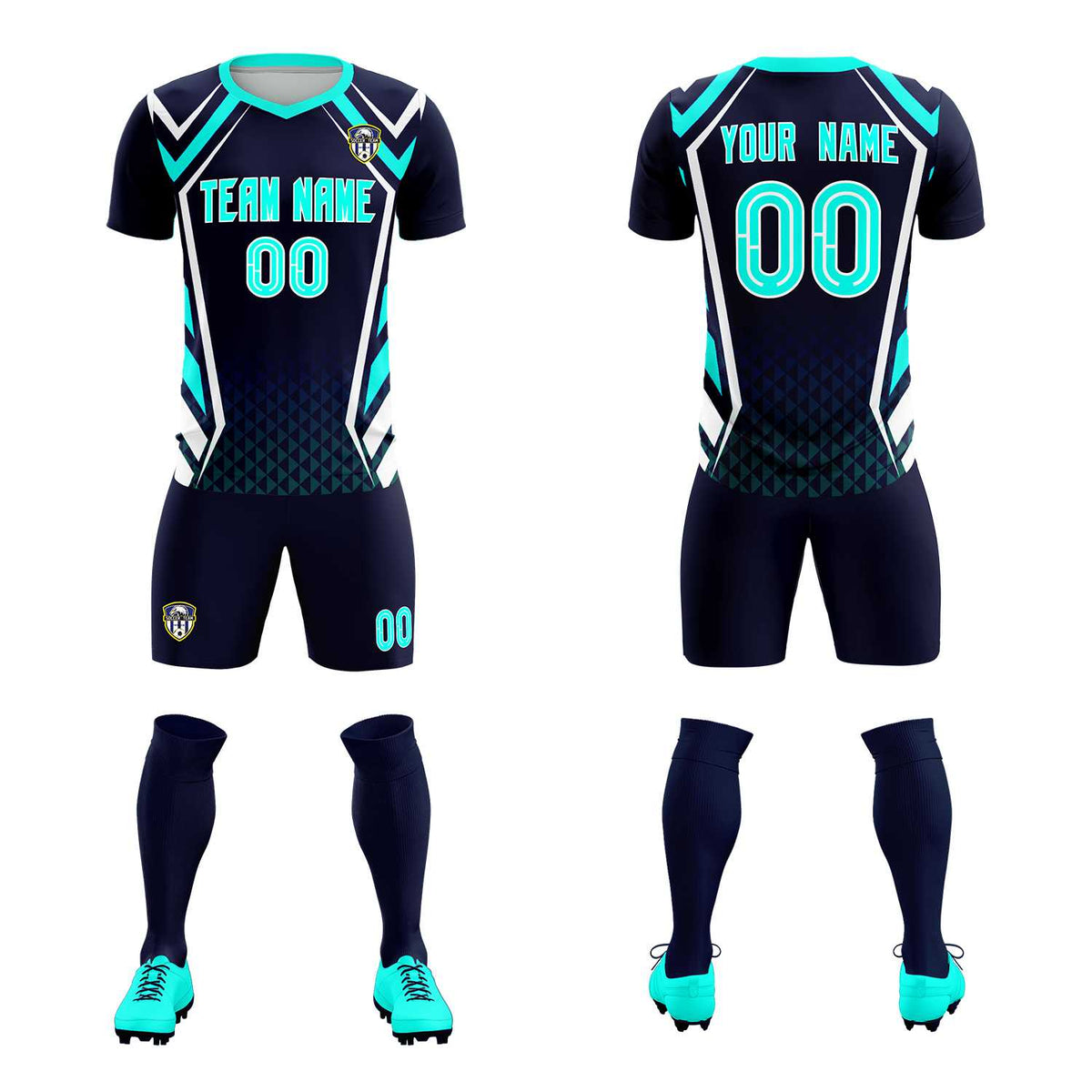 Custom Navy Abstract Breathable Football Kit Jersey