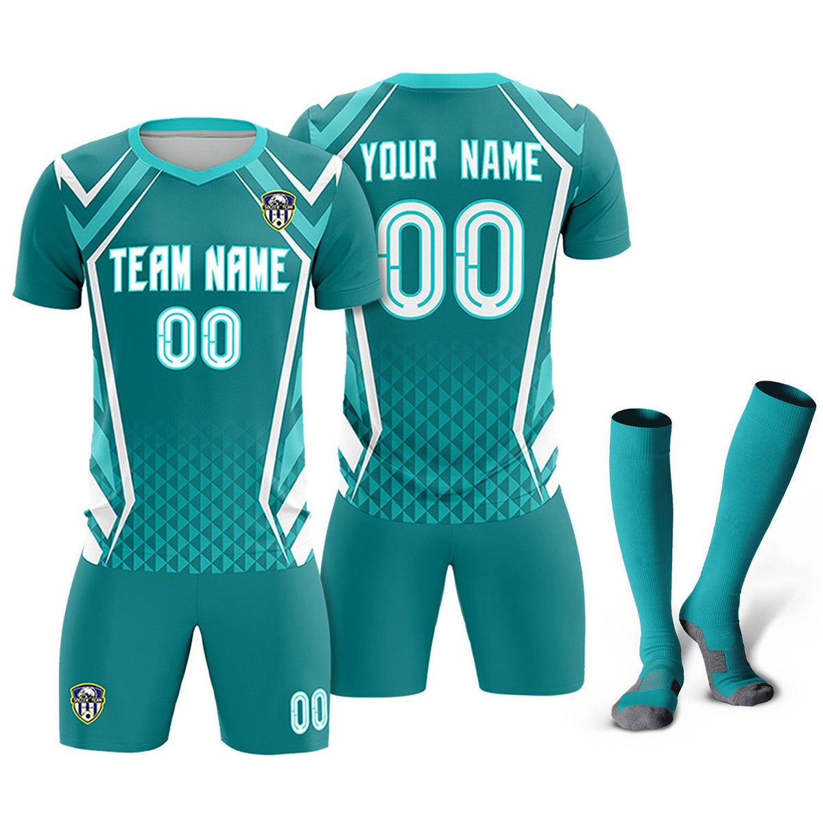 Custom Sky Blue Abstract Breathable Football Kit Jersey