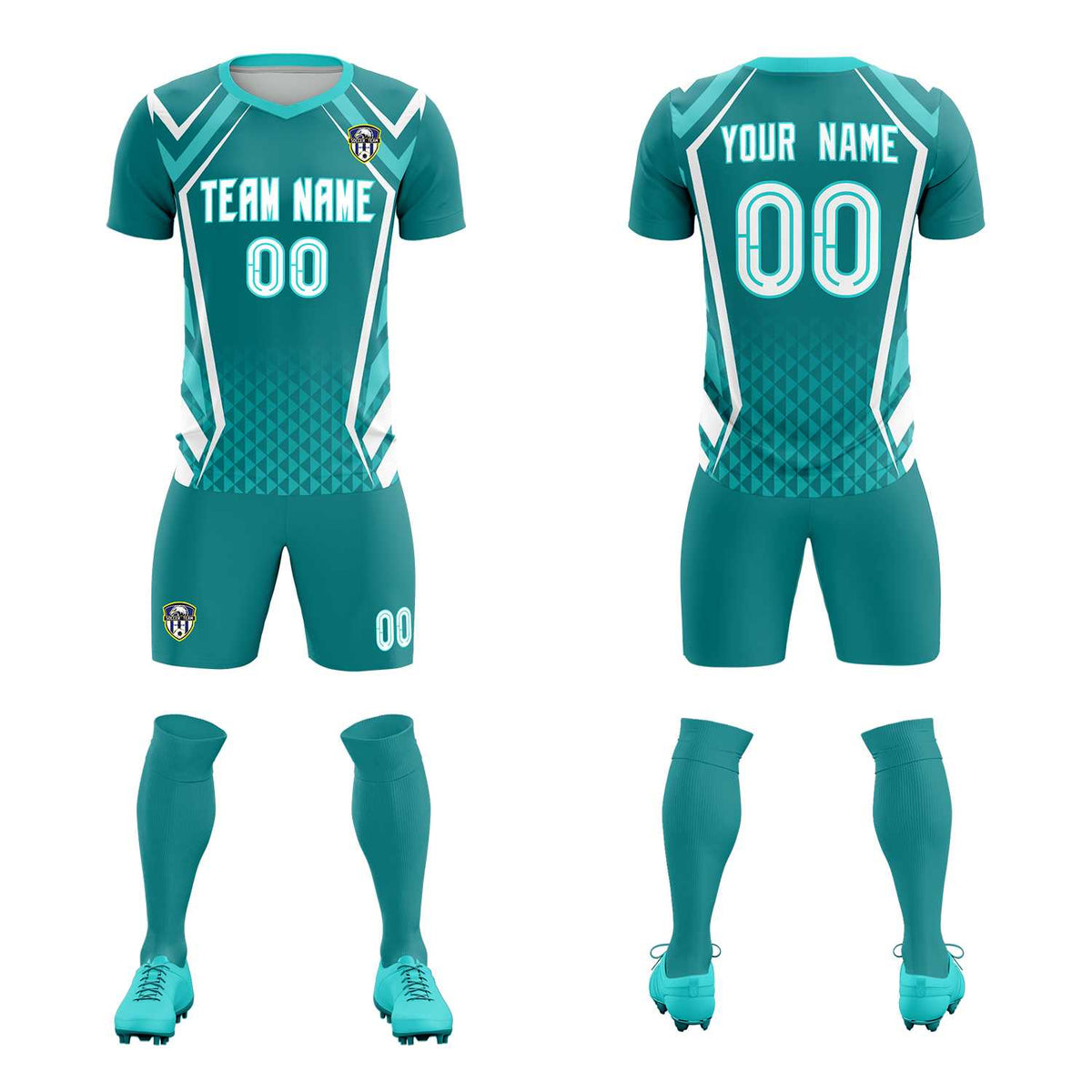 Custom Sky Blue Abstract Breathable Football Kit Jersey