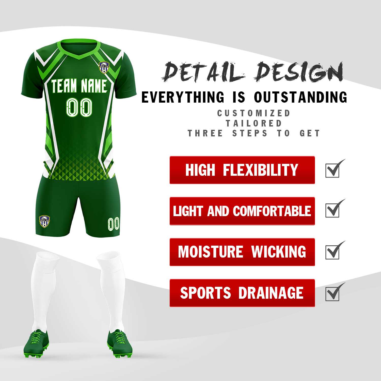 Custom Green Abstract Breathable Football Kit Jersey