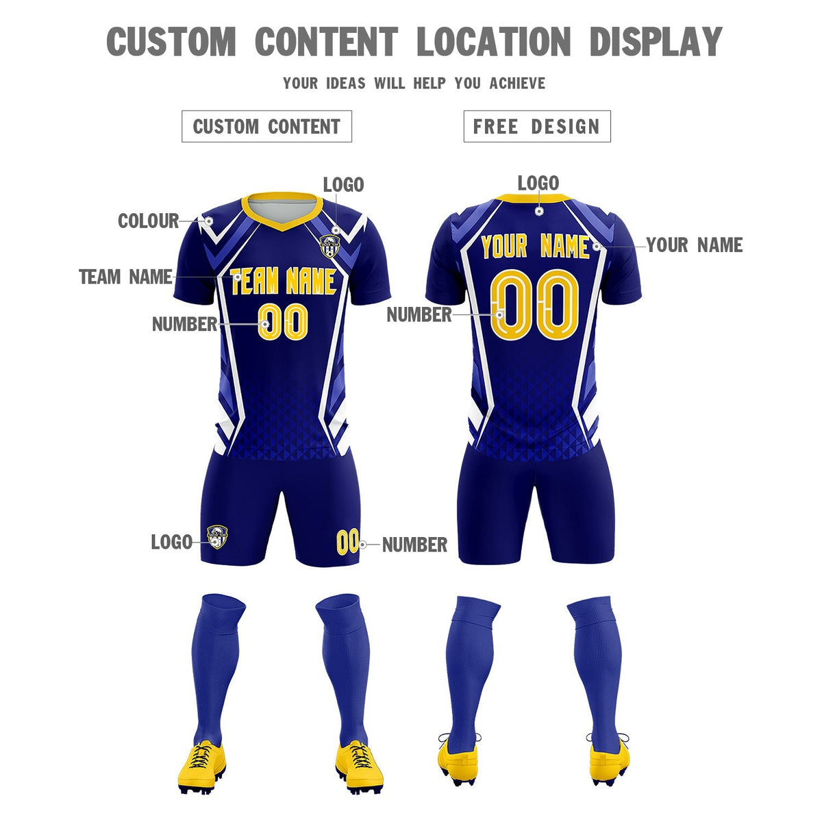 Custom Royal Abstract Breathable Football Kit Jersey