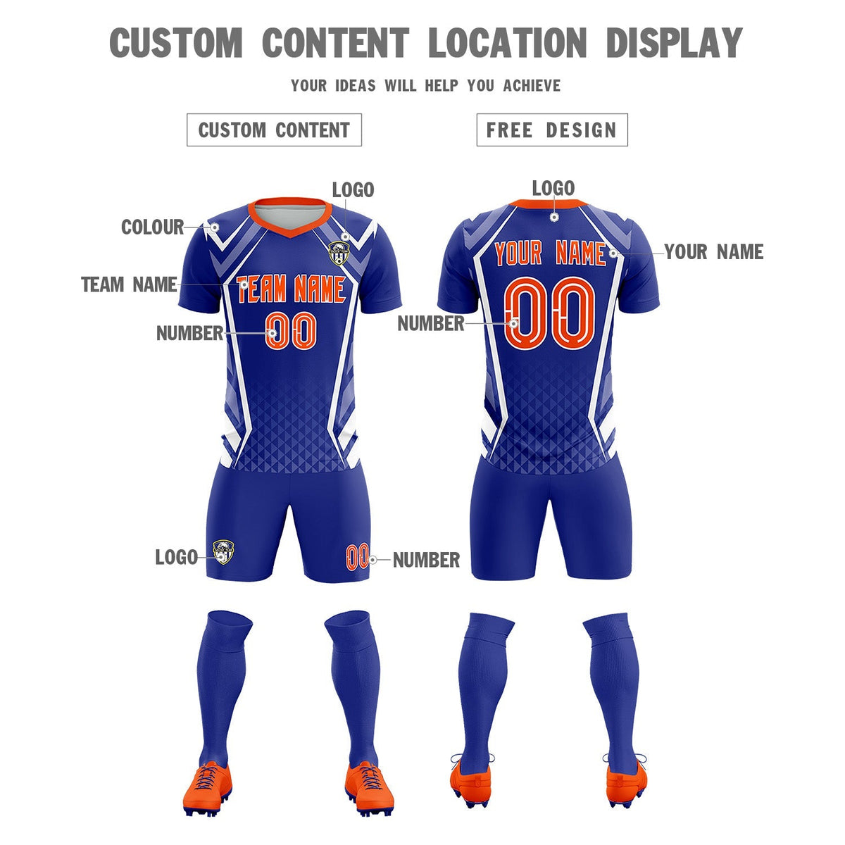 Custom Royal Abstract Breathable Football Kit Jersey