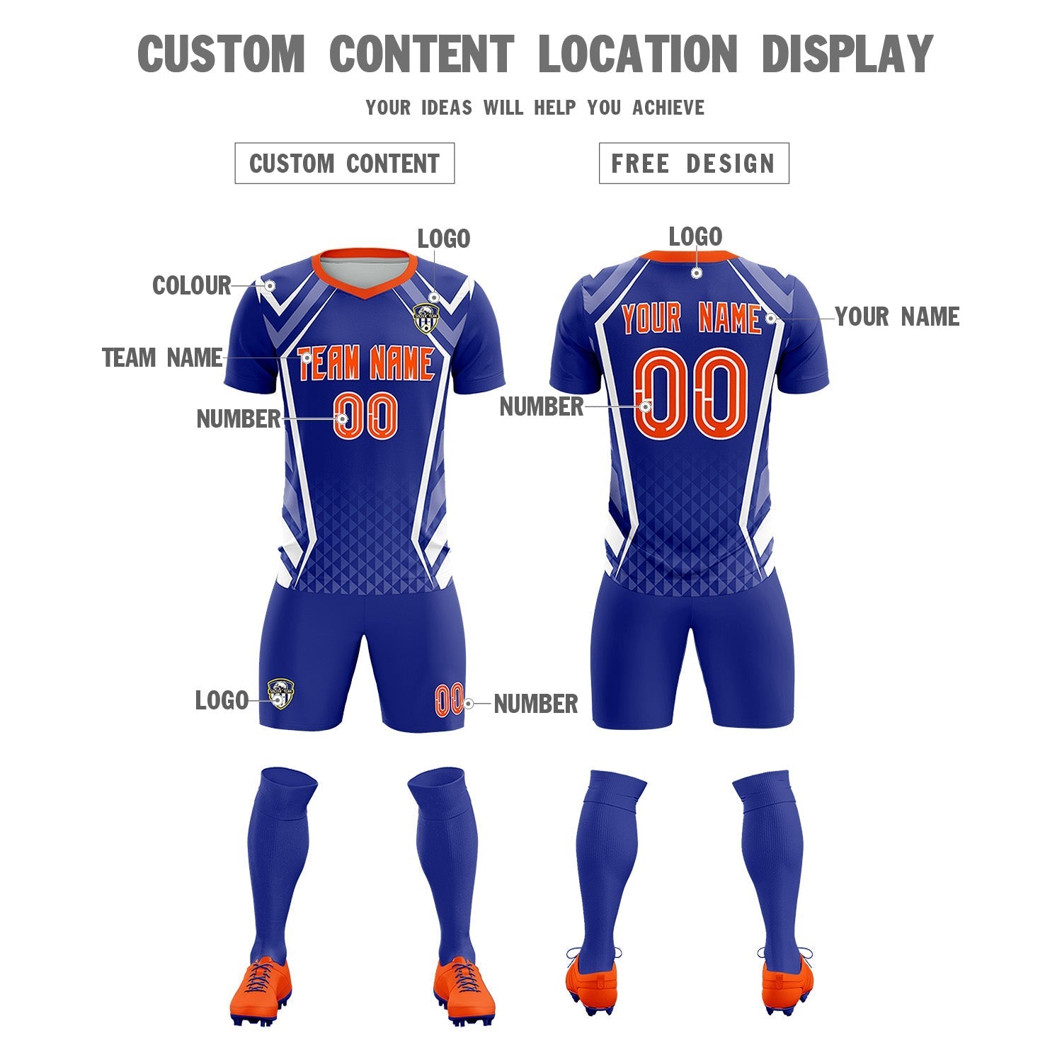 Custom Royal Abstract Breathable Football Kit Jersey