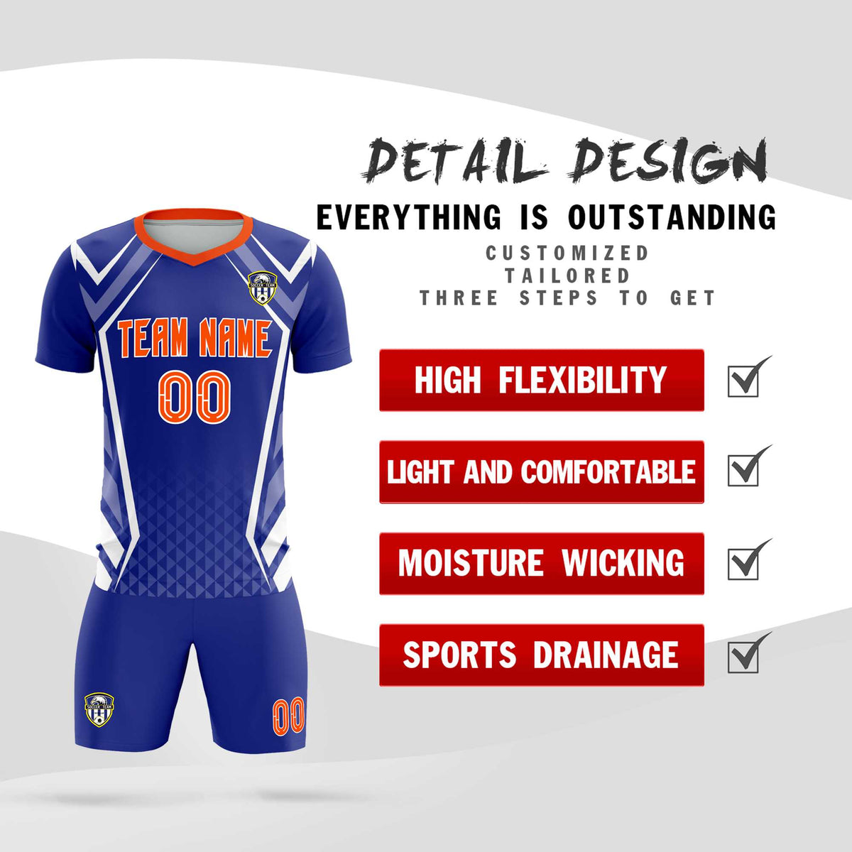 Custom Royal Abstract Breathable Football Kit Jersey