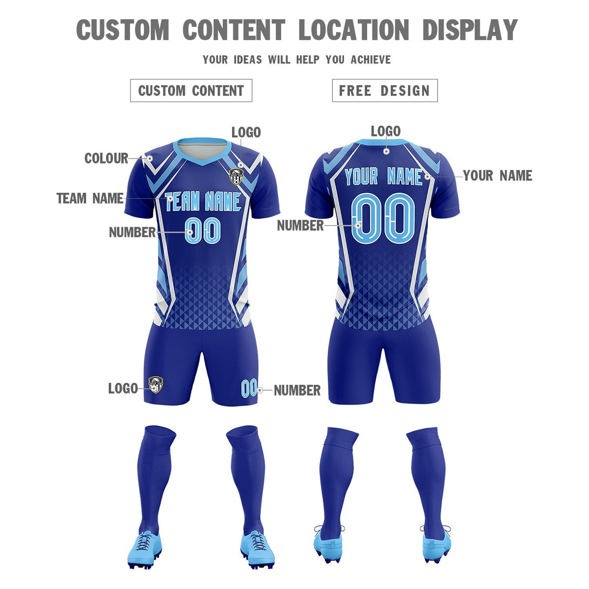 Custom Royal Abstract Breathable Football Kit Jersey