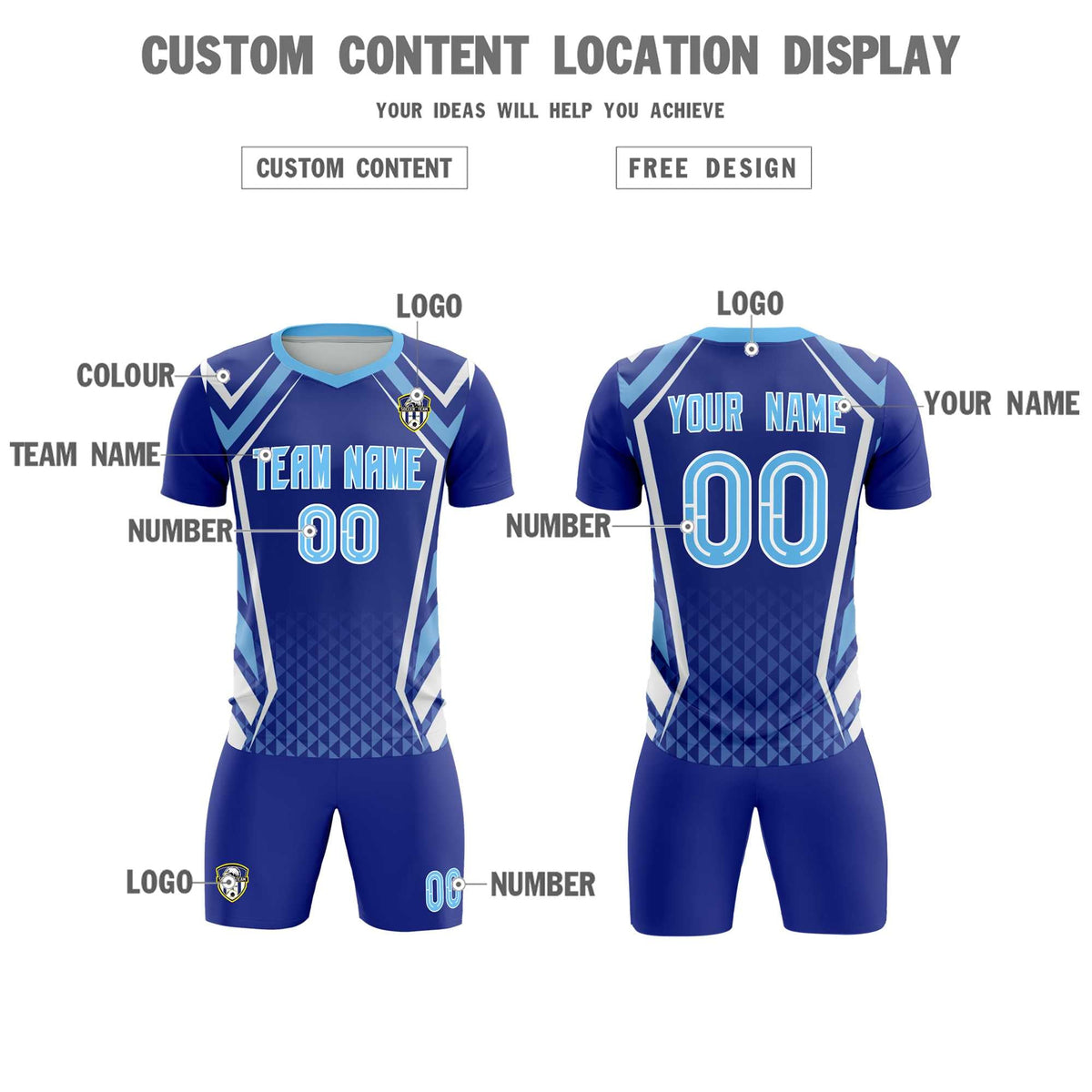 Custom Royal Abstract Breathable Football Kit Jersey