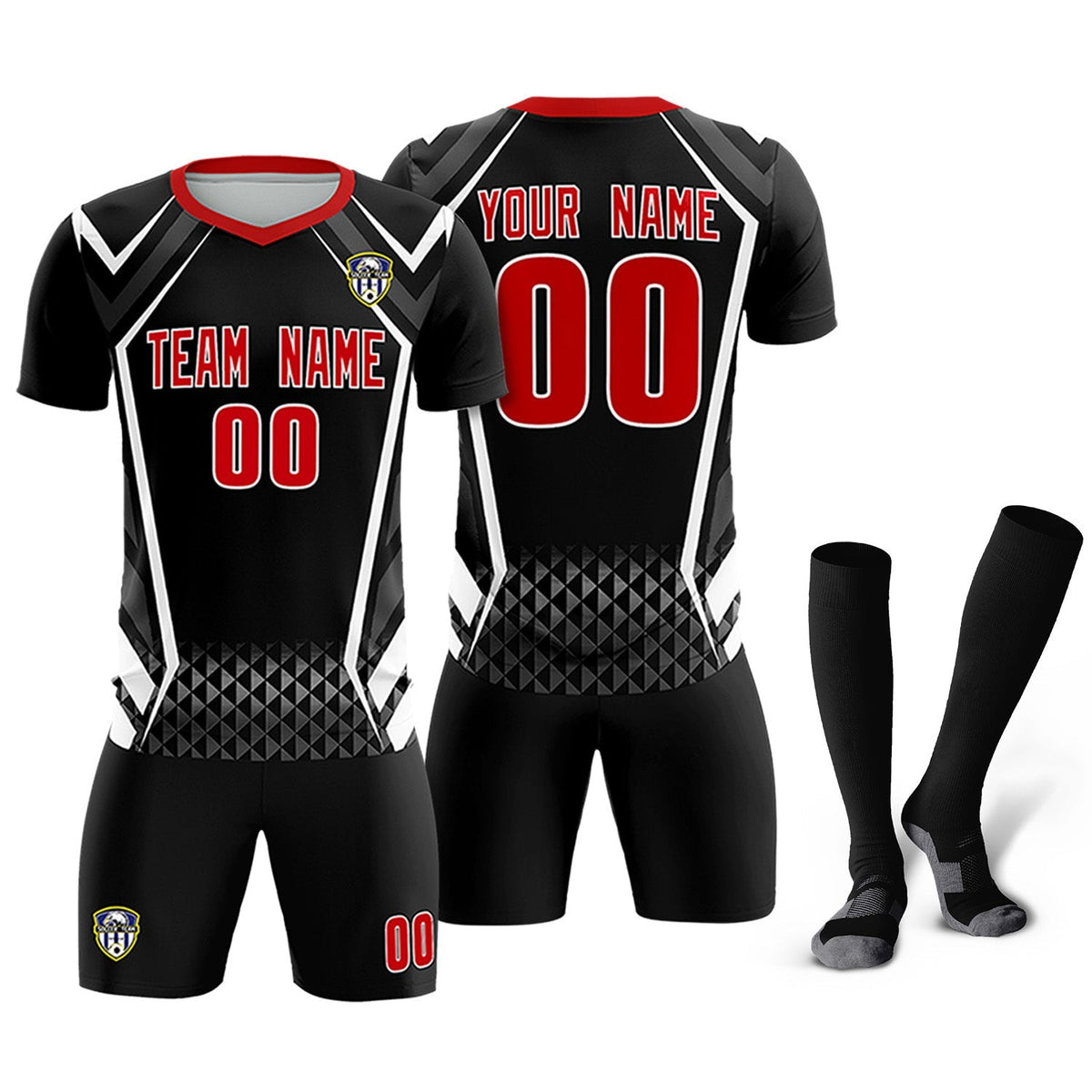 Custom Black Abstract Breathable Football Kit Jersey
