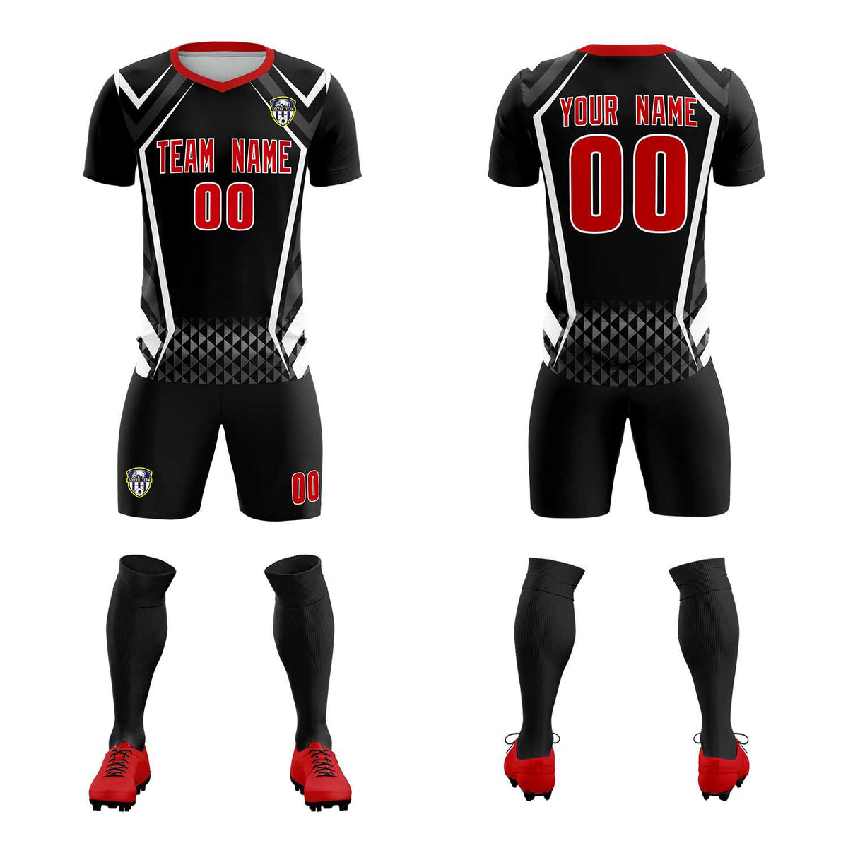 Custom Black Abstract Breathable Football Kit Jersey