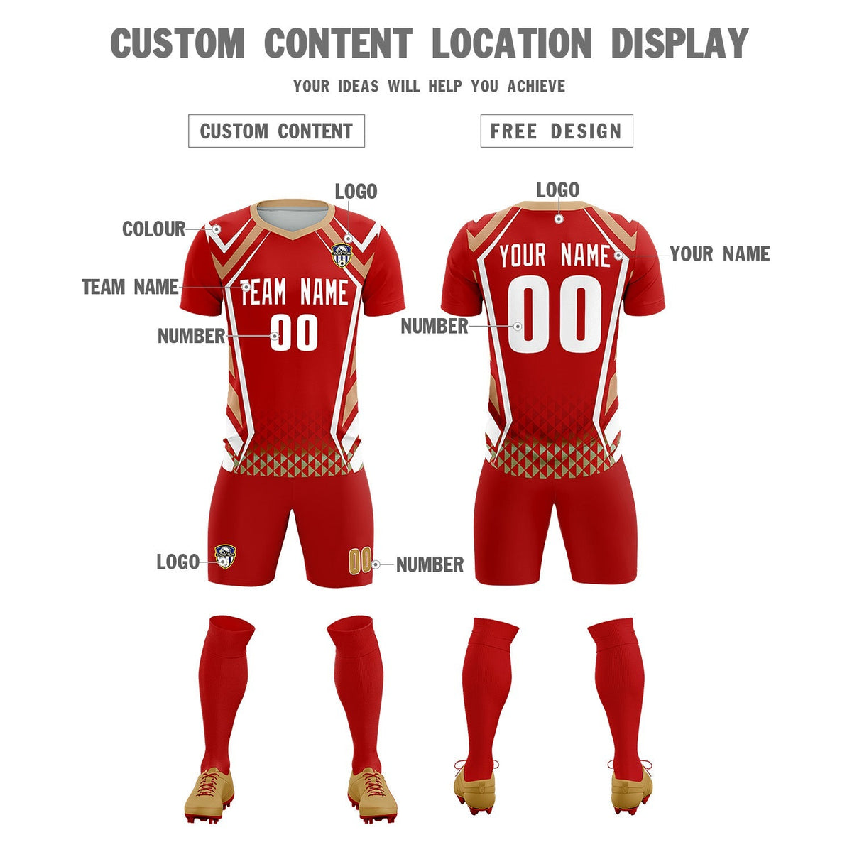 Custom Red Abstract Breathable Football Kit Jersey