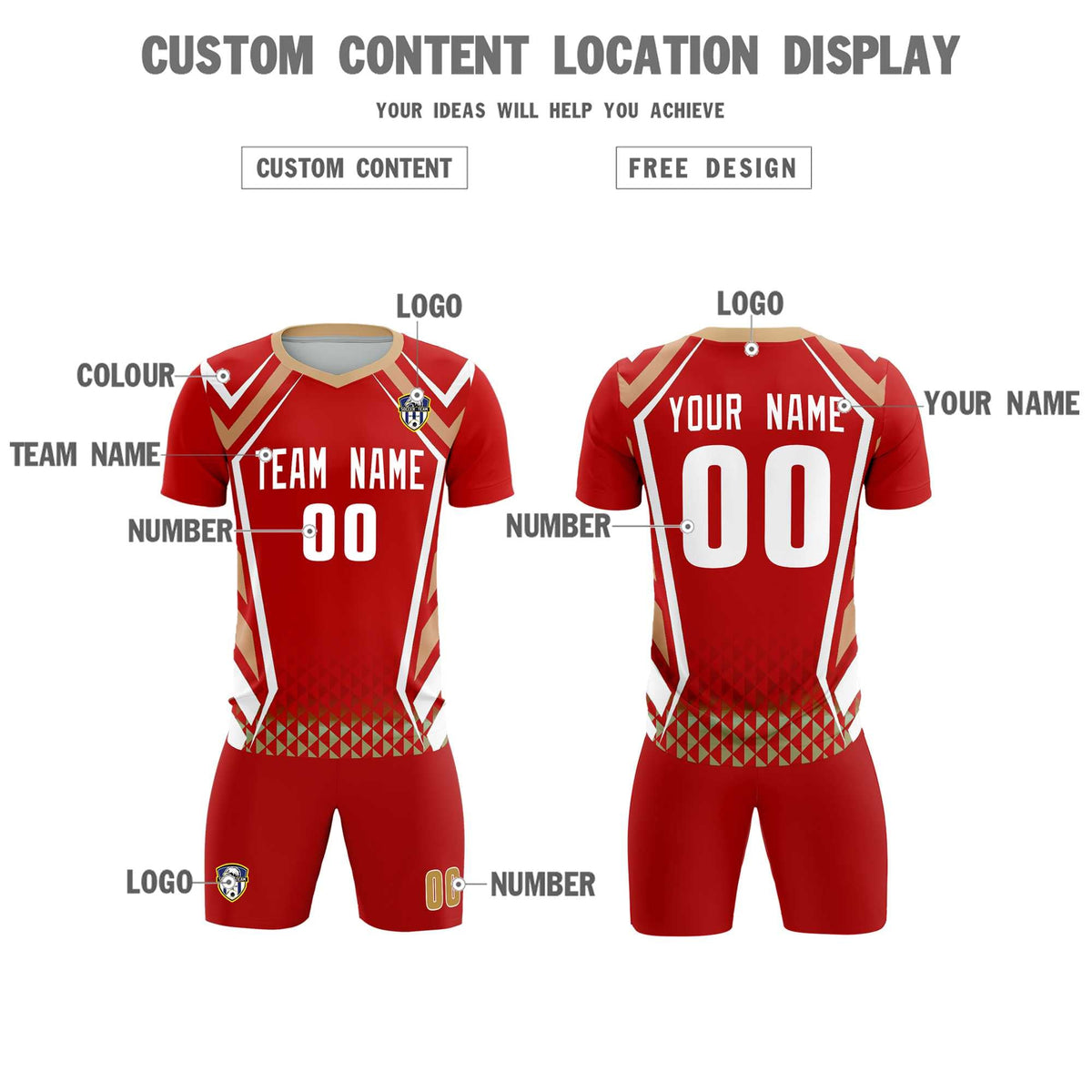 Custom Red Abstract Breathable Football Kit Jersey