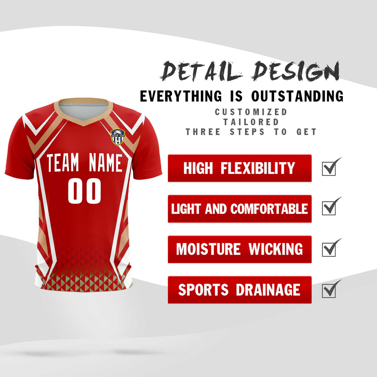 Custom Red Abstract Breathable Football Kit Jersey
