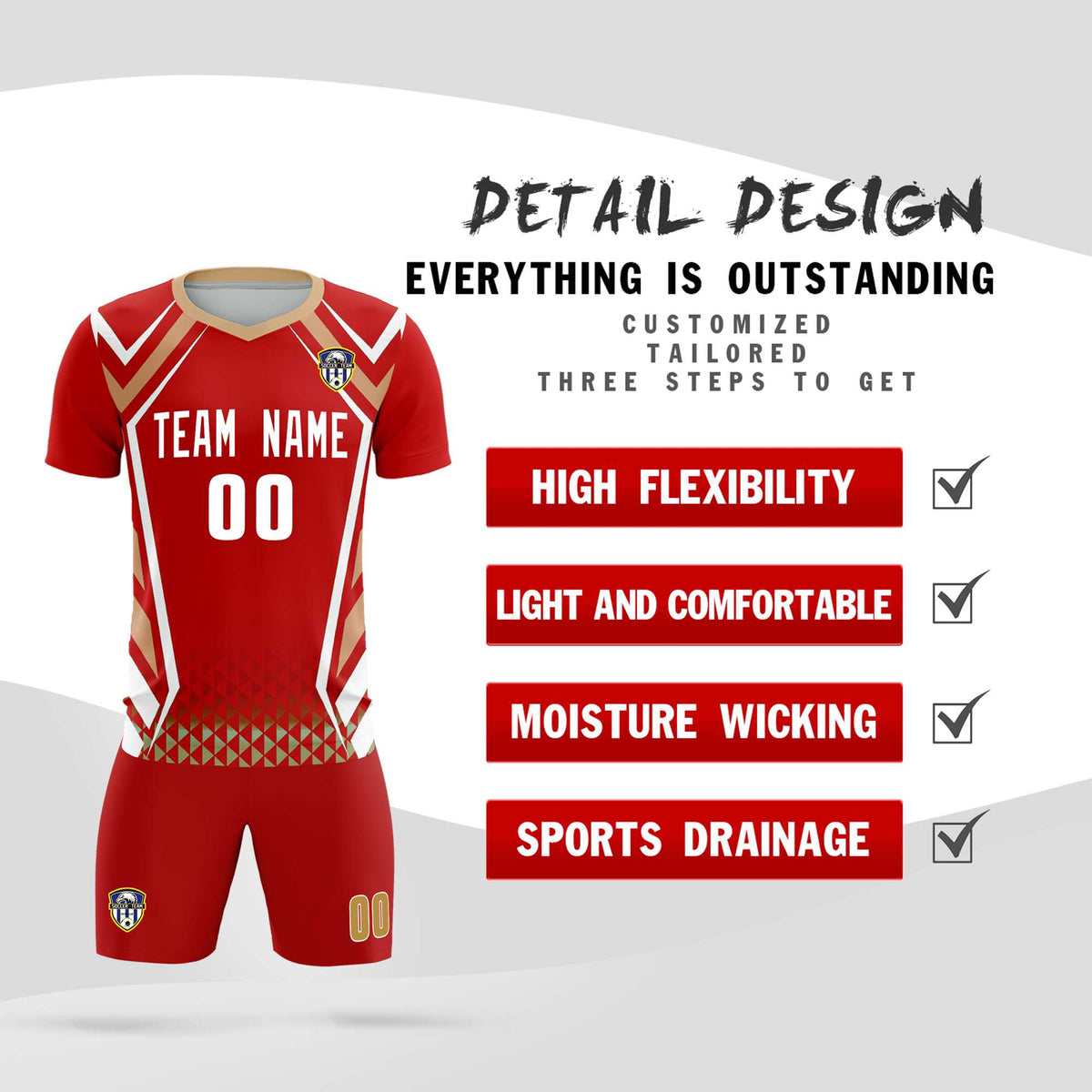 Custom Red Abstract Breathable Football Kit Jersey