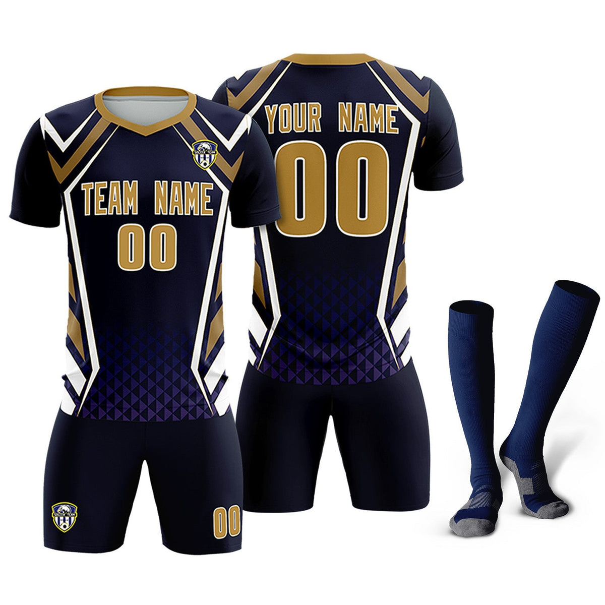 Custom Navy Abstract Breathable Football Kit Jersey