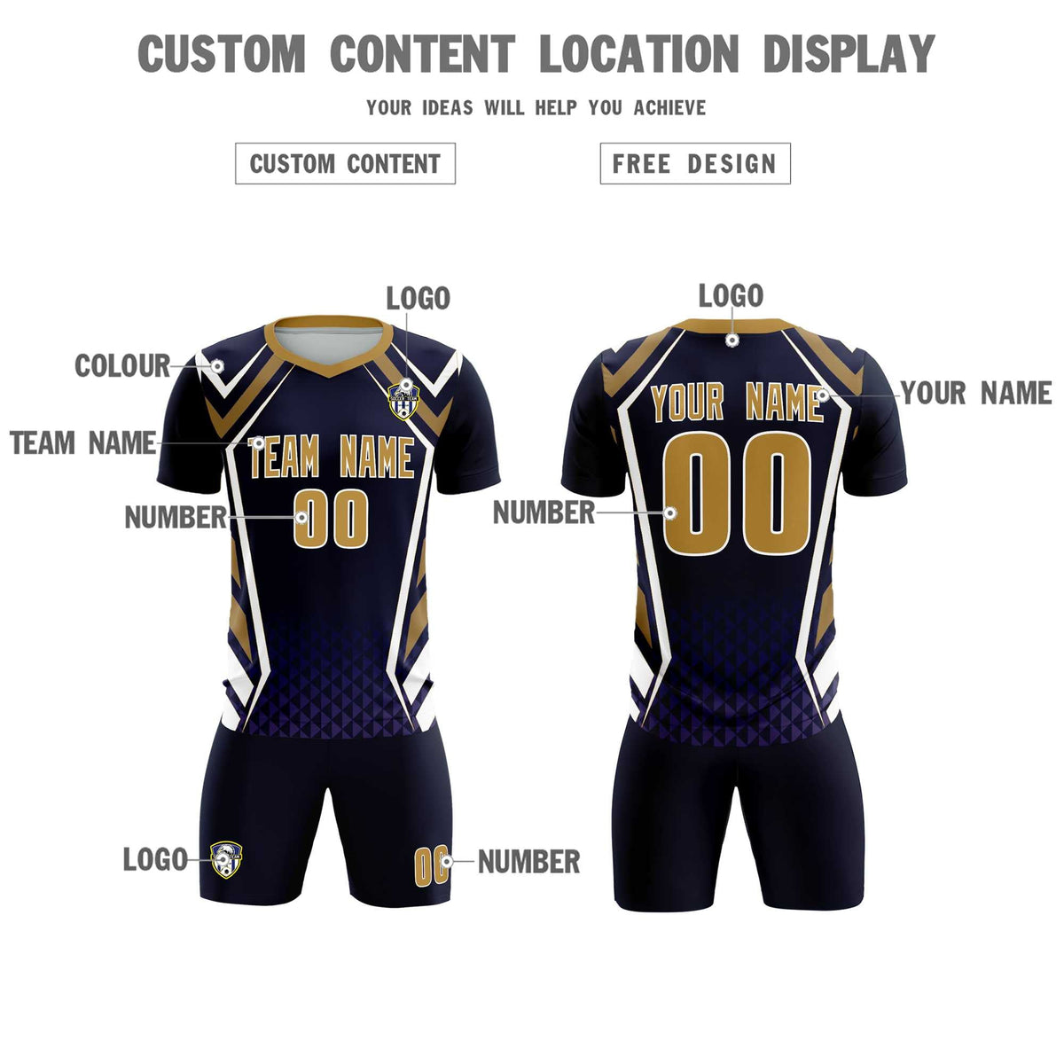 Custom Navy Abstract Breathable Football Kit Jersey
