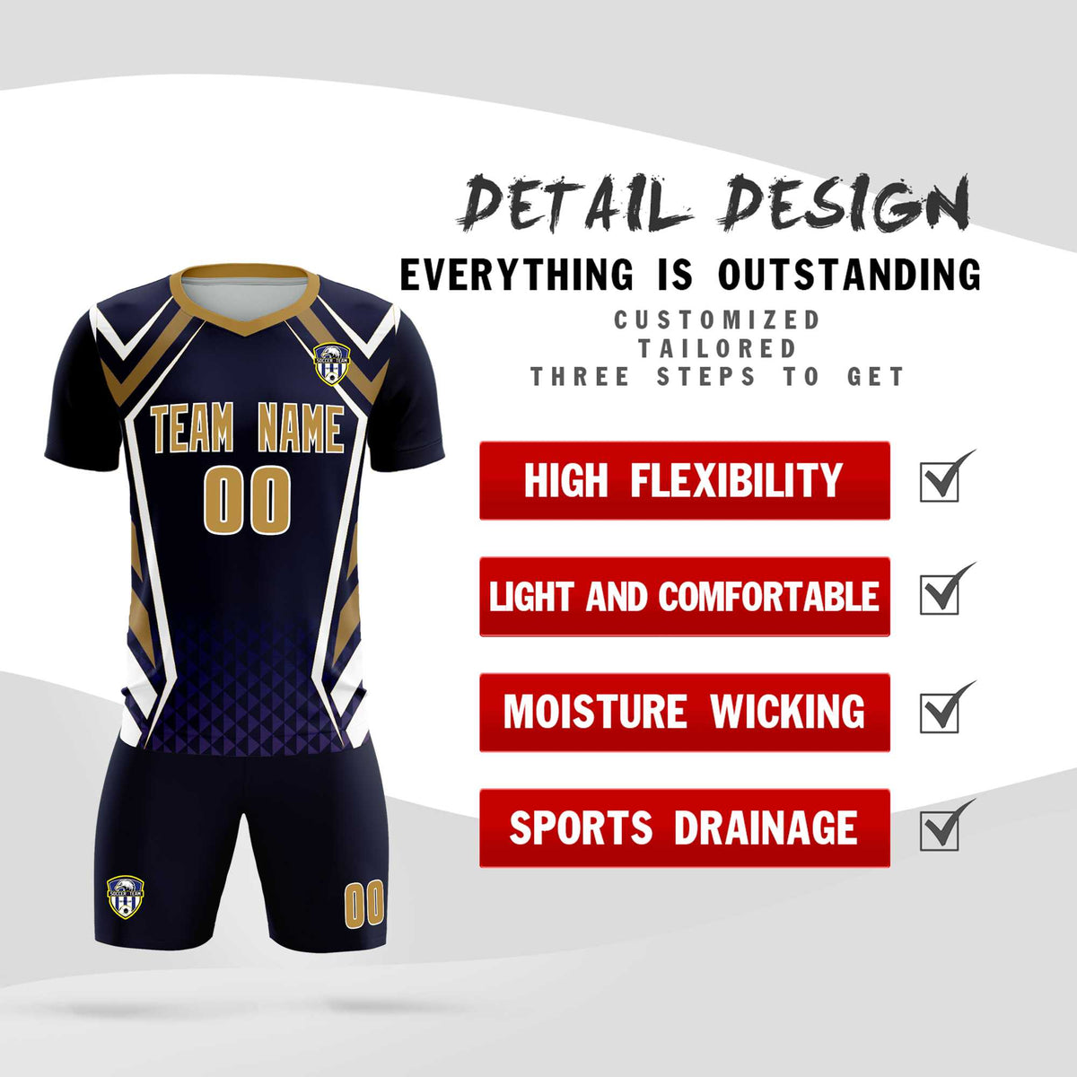 Custom Navy Abstract Breathable Football Kit Jersey