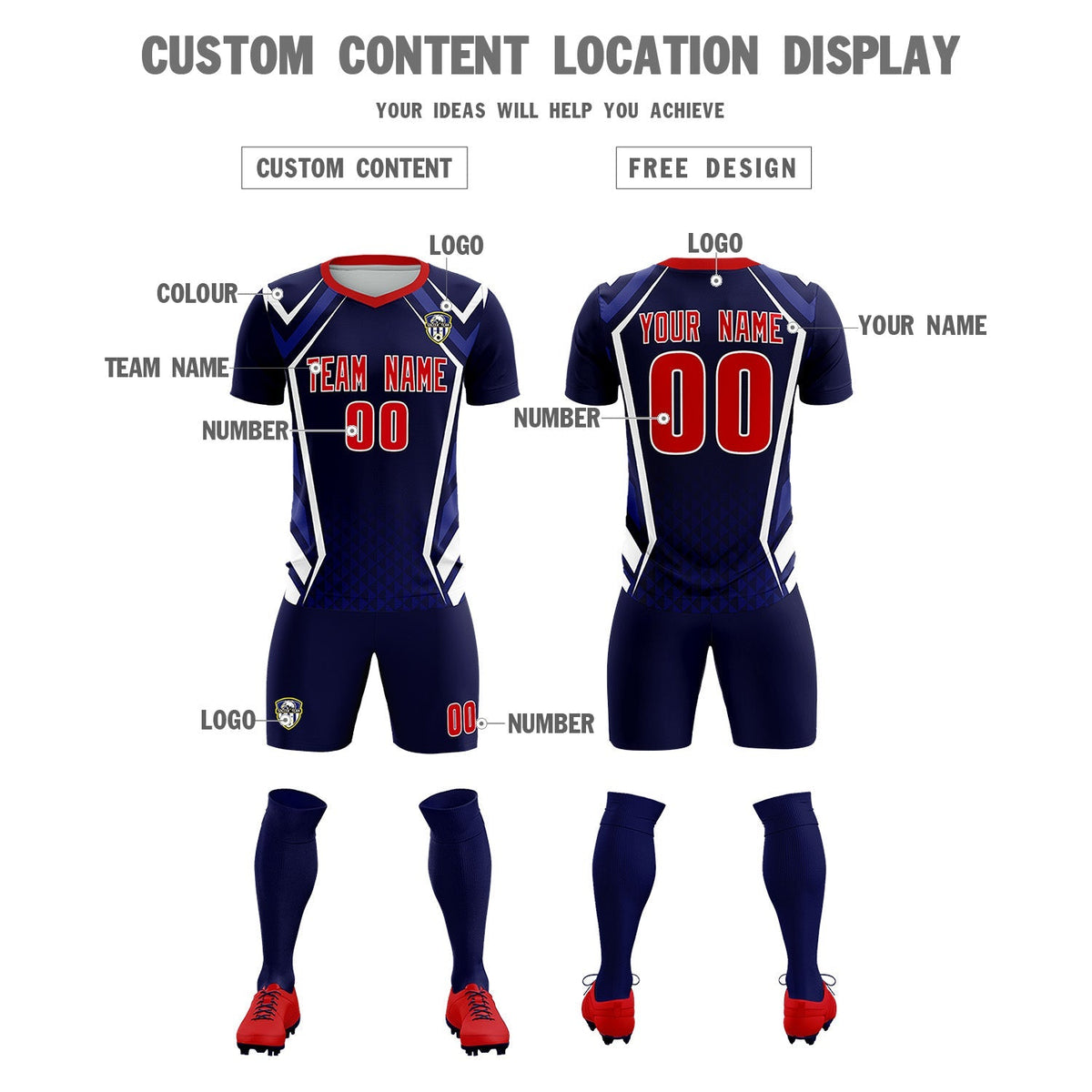 Custom Navy Abstract Breathable Football Kit Jersey