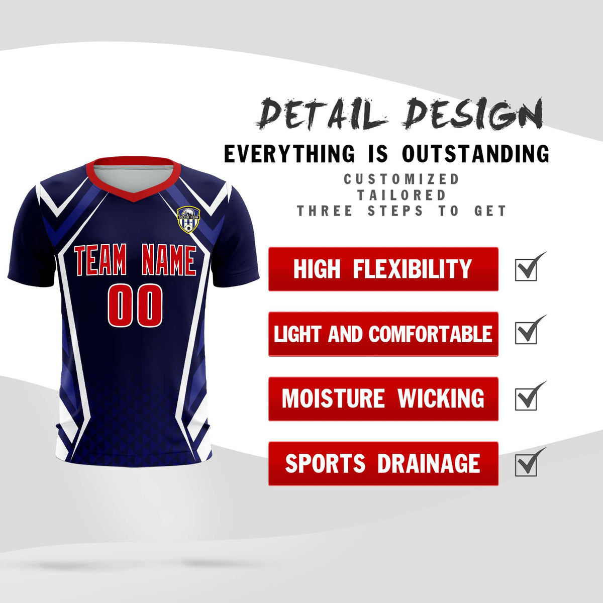 Custom Navy Abstract Breathable Football Kit Jersey