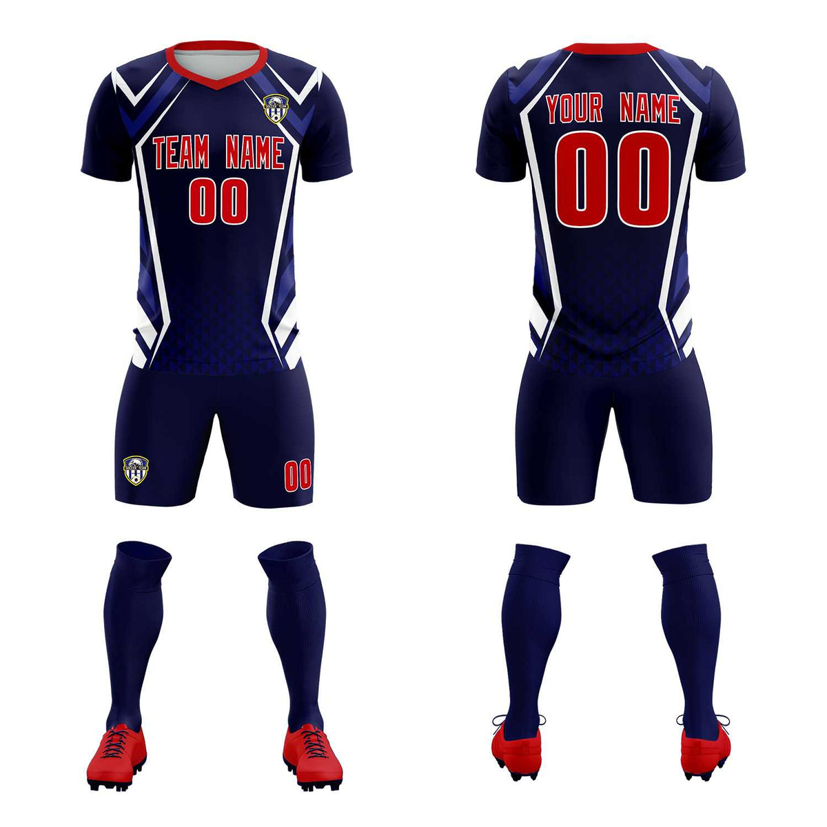 Custom Navy Abstract Breathable Football Kit Jersey