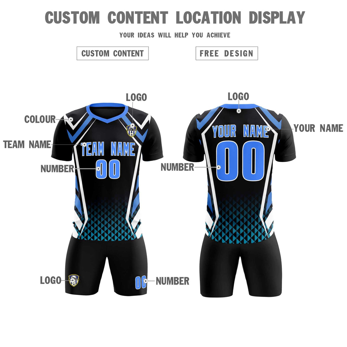 Custom Black Abstract Breathable Football Kit Jersey