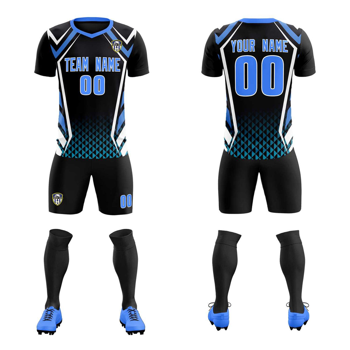Custom Black Abstract Breathable Football Kit Jersey