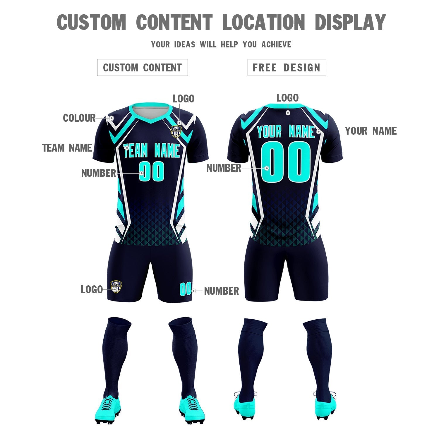 Custom Navy Abstract Breathable Football Kit Jersey