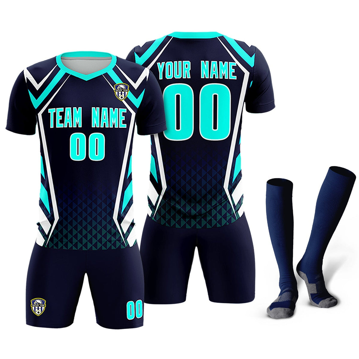 Custom Navy Abstract Breathable Football Kit Jersey