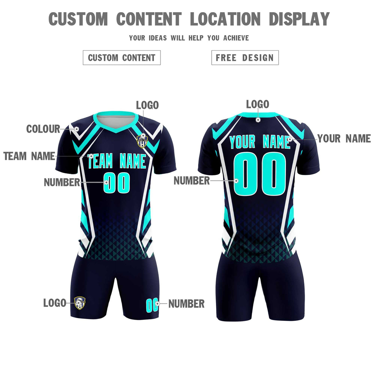 Custom Navy Abstract Breathable Football Kit Jersey