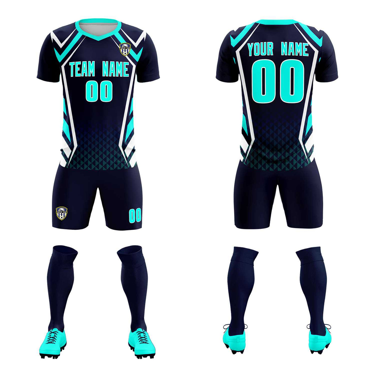 Custom Navy Abstract Breathable Football Kit Jersey