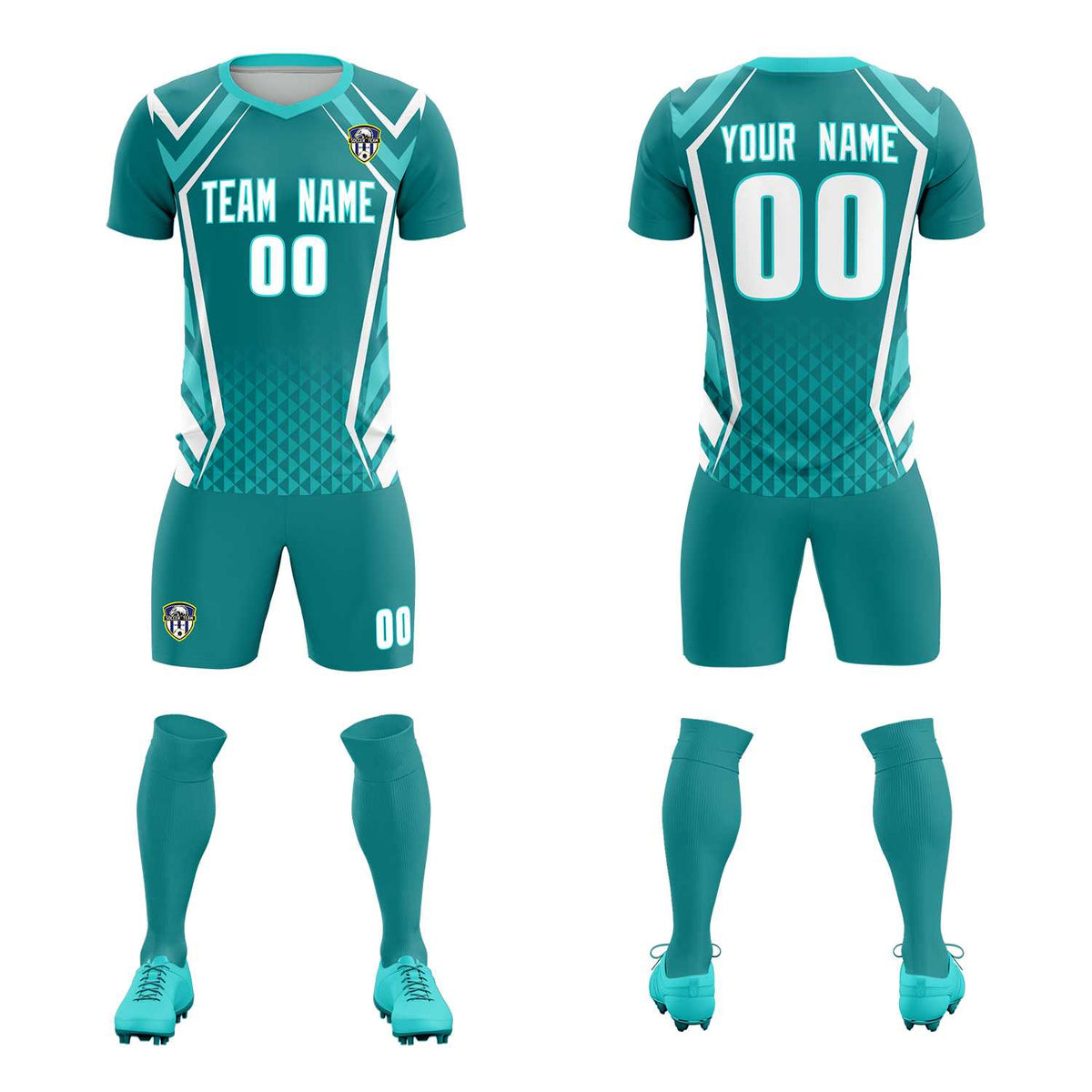 Custom Sky Blue Abstract Breathable Football Kit Jersey