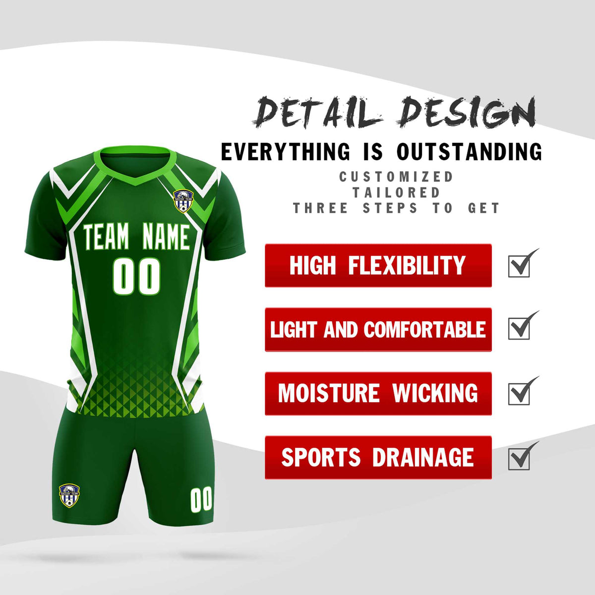 Custom Green Abstract Breathable Football Kit Jersey