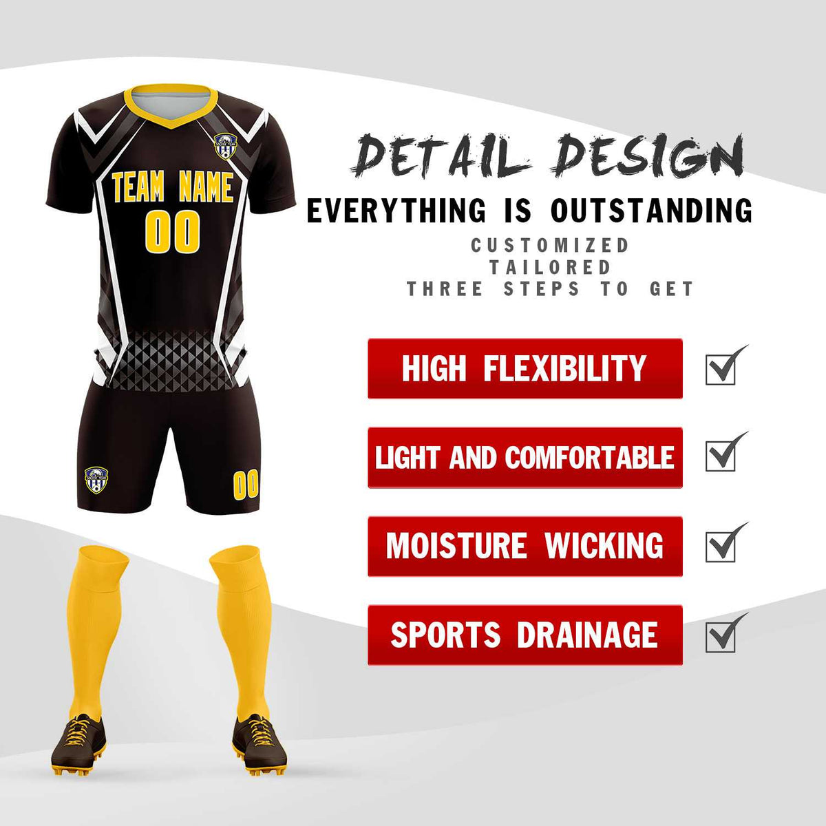 Custom Brown Abstract Breathable Football Kit Jersey
