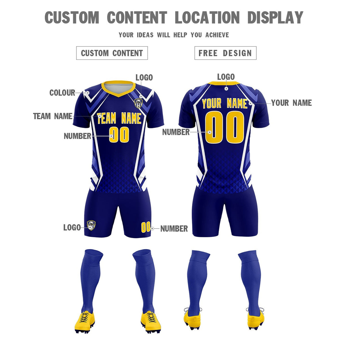 Custom Royal Abstract Breathable Football Kit Jersey
