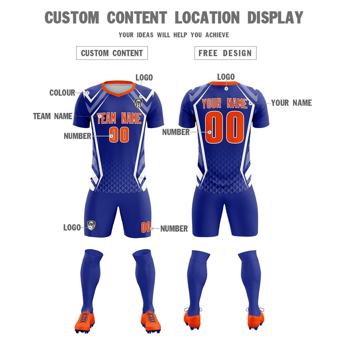 Custom Royal Abstract Breathable Football Kit Jersey