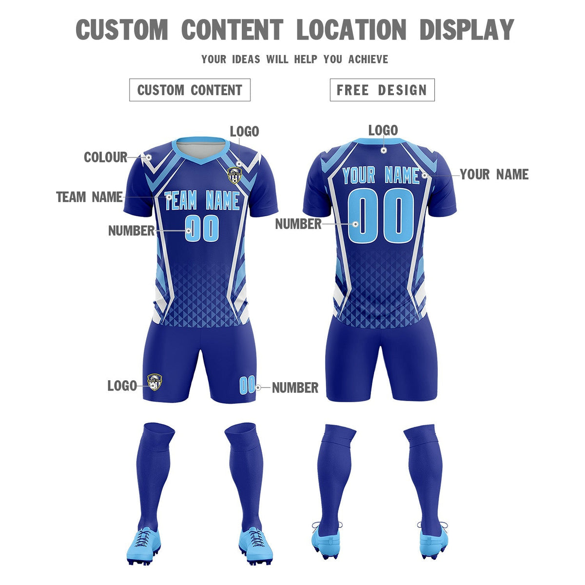 Custom Royal Abstract Breathable Football Kit Jersey