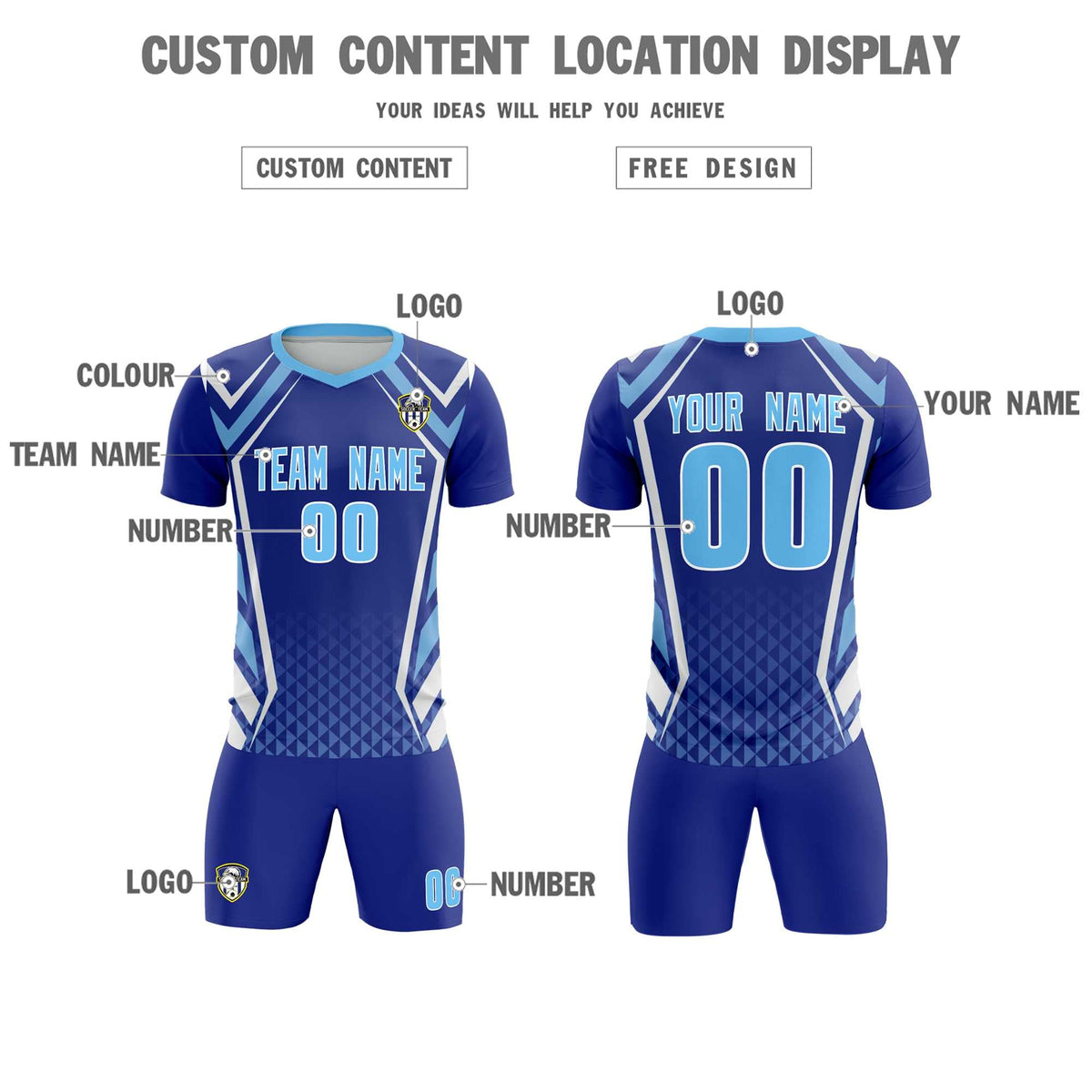 Custom Royal Abstract Breathable Football Kit Jersey