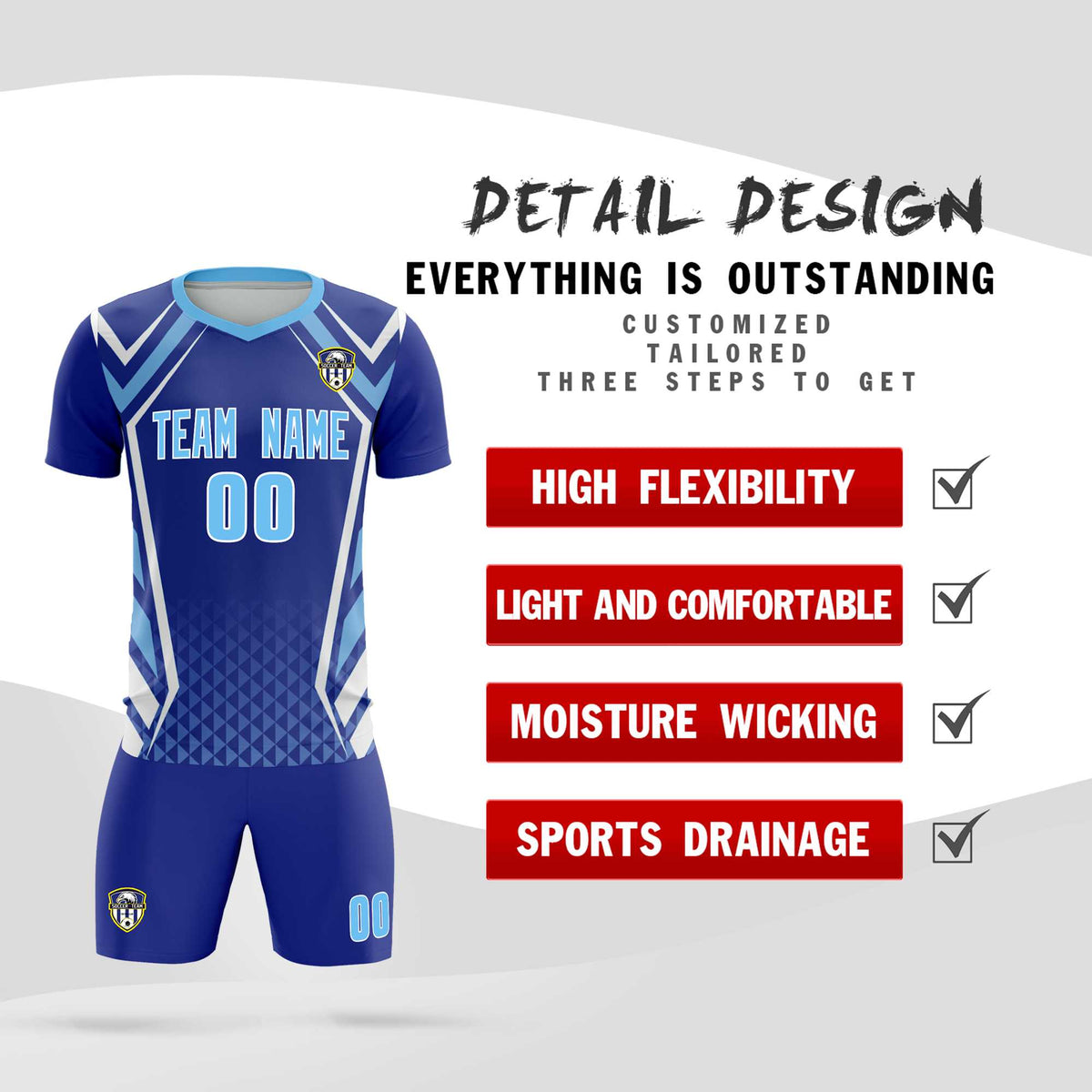 Custom Royal Abstract Breathable Football Kit Jersey