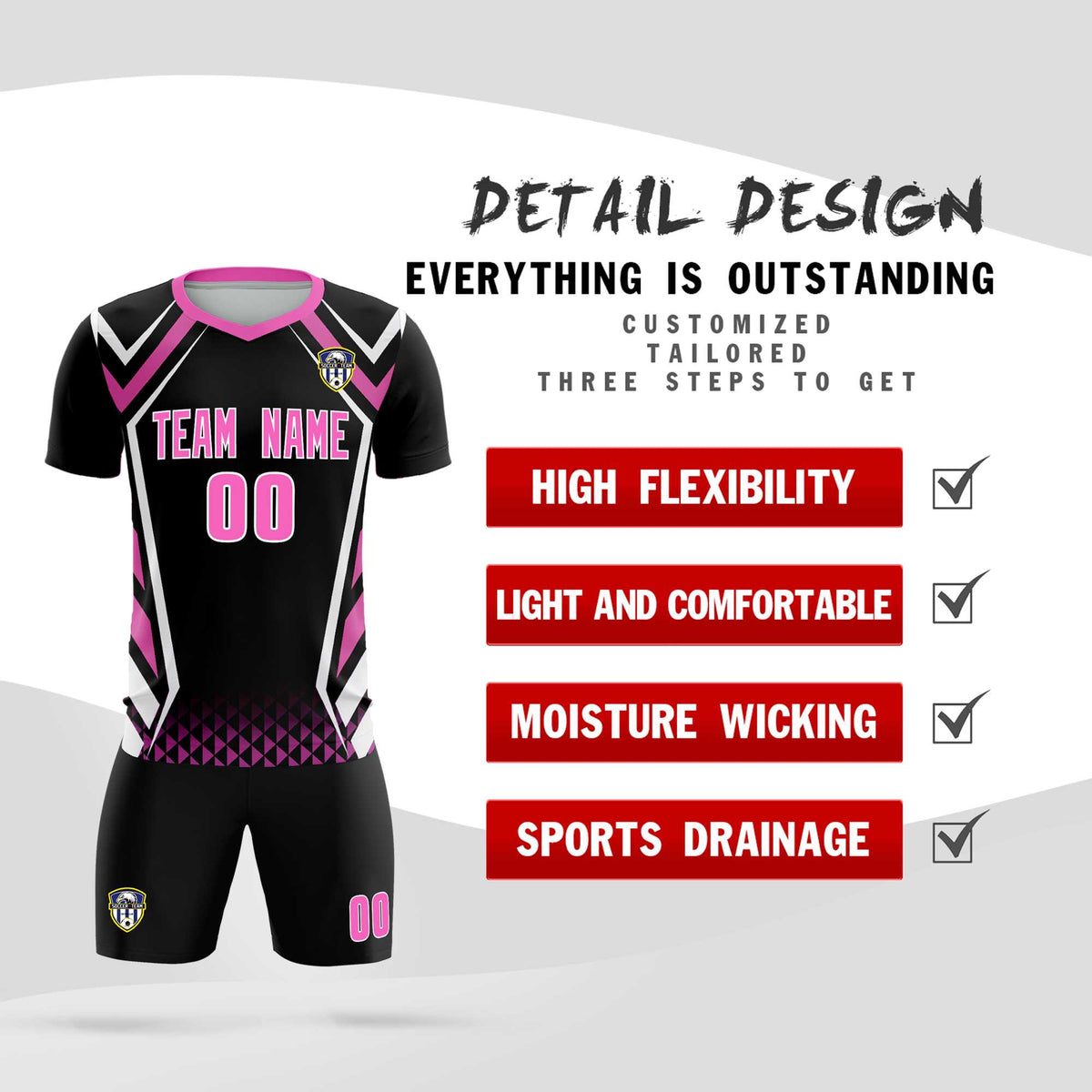 Custom Black Abstract Breathable Football Kit Jersey