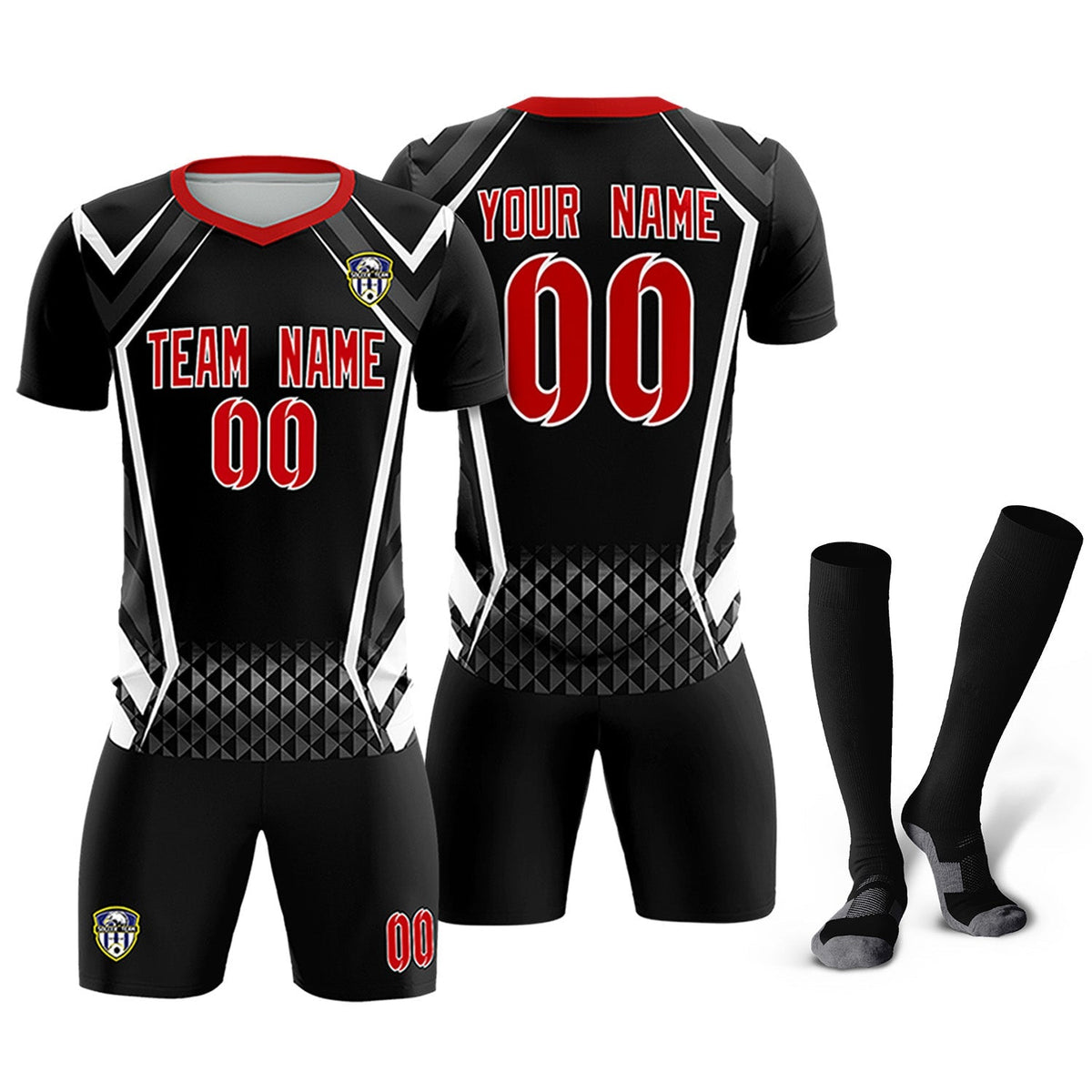 Custom Black Abstract Breathable Football Kit Jersey