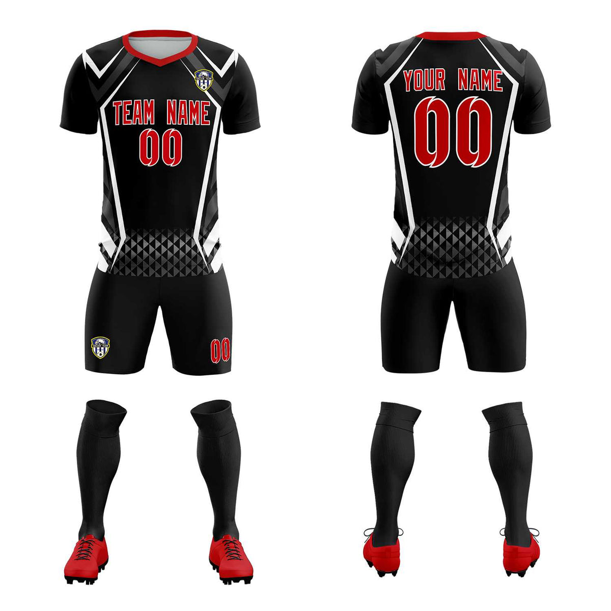 Custom Black Abstract Breathable Football Kit Jersey