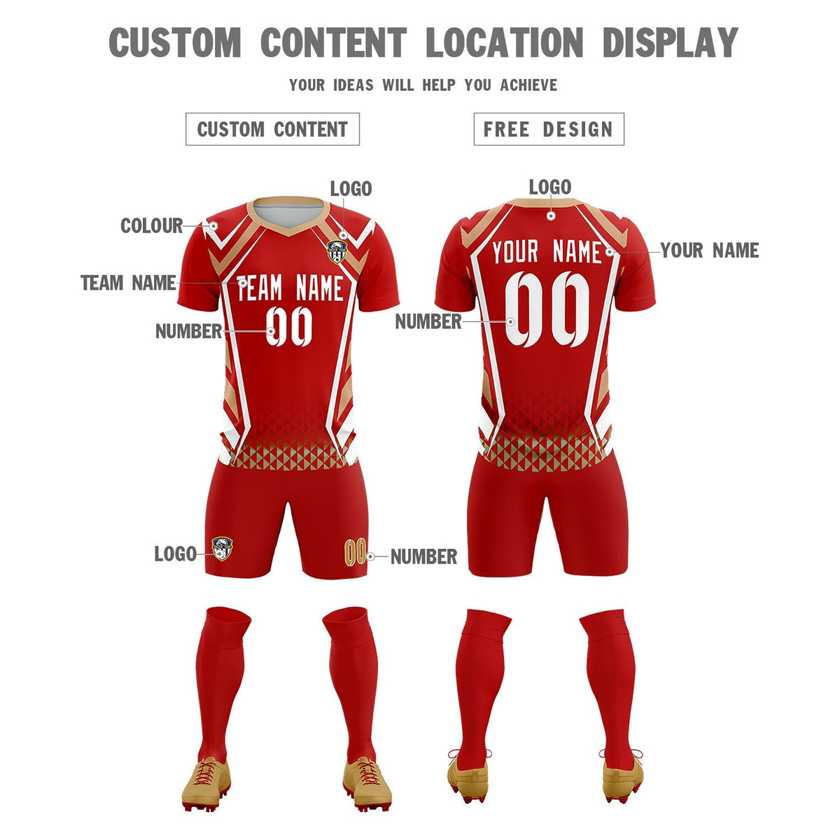 Custom Red Abstract Breathable Football Kit Jersey