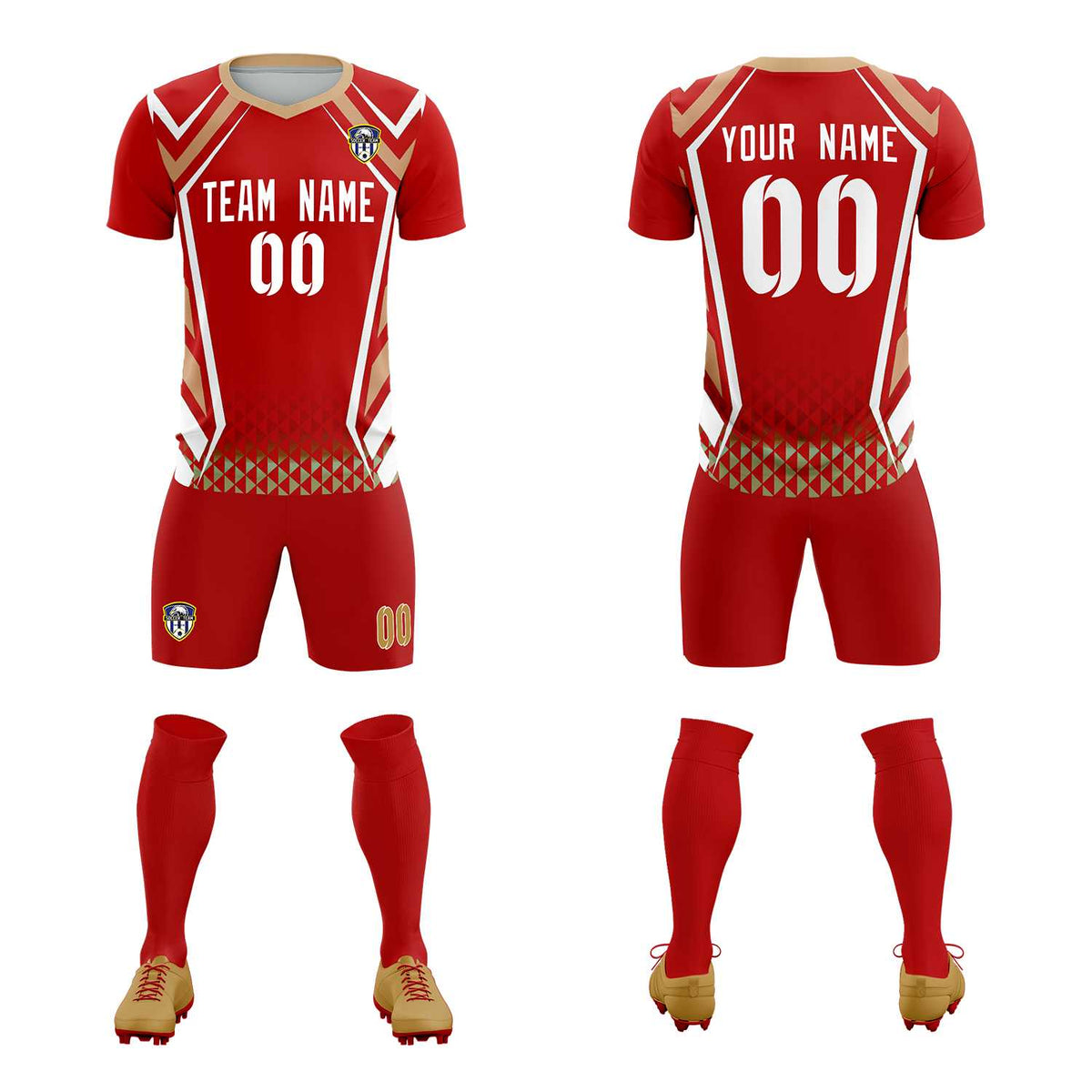 Custom Red Abstract Breathable Football Kit Jersey