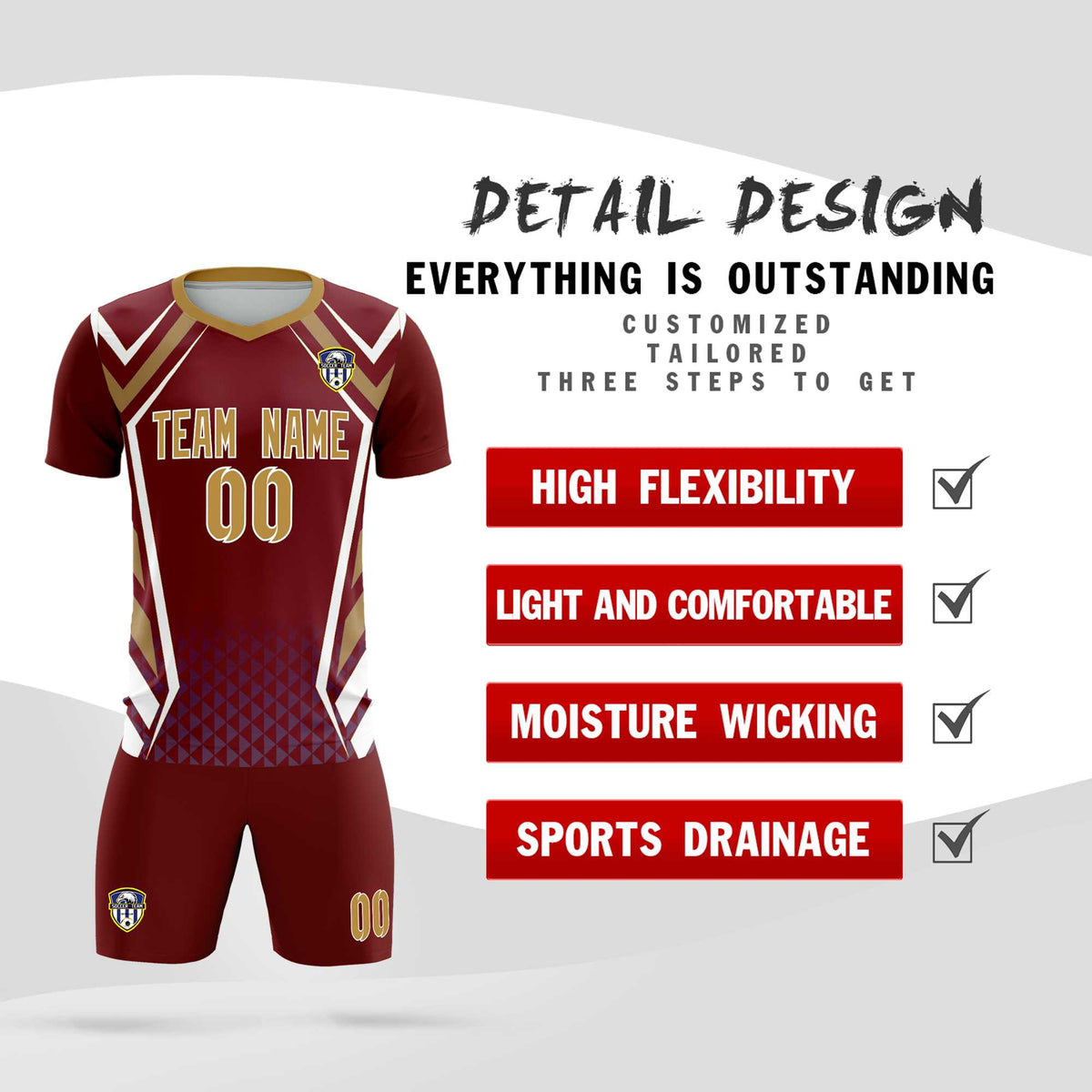 Custom Crimson Abstract Breathable Football Kit Jersey