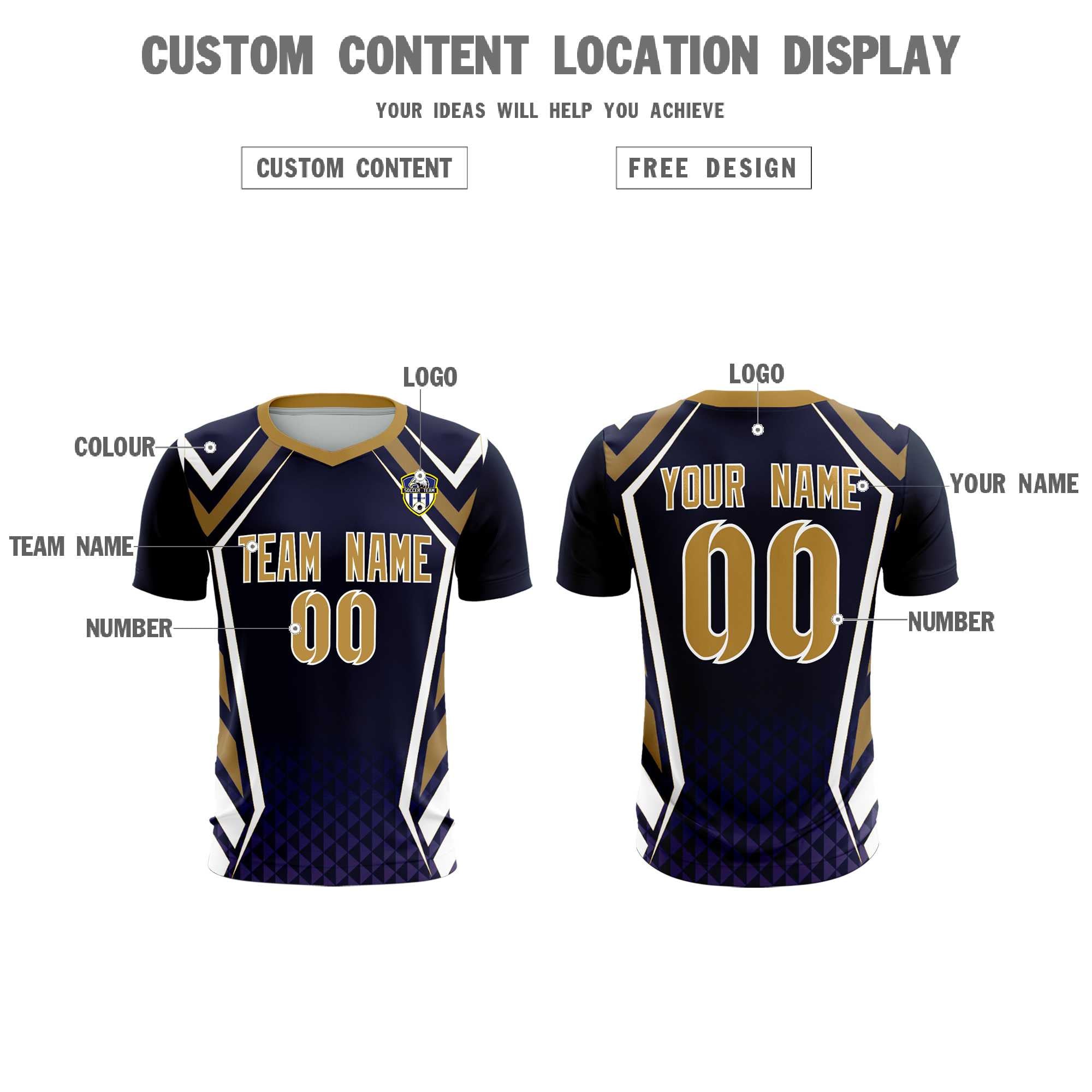 Custom Navy Abstract Breathable Football Kit Jersey