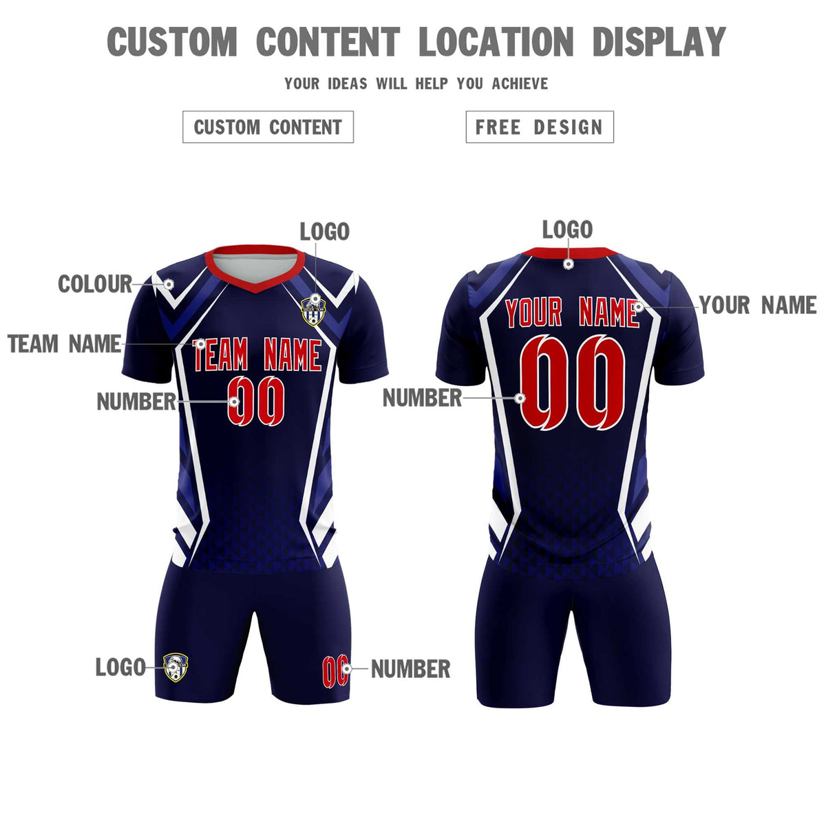 Custom Navy Abstract Breathable Football Kit Jersey