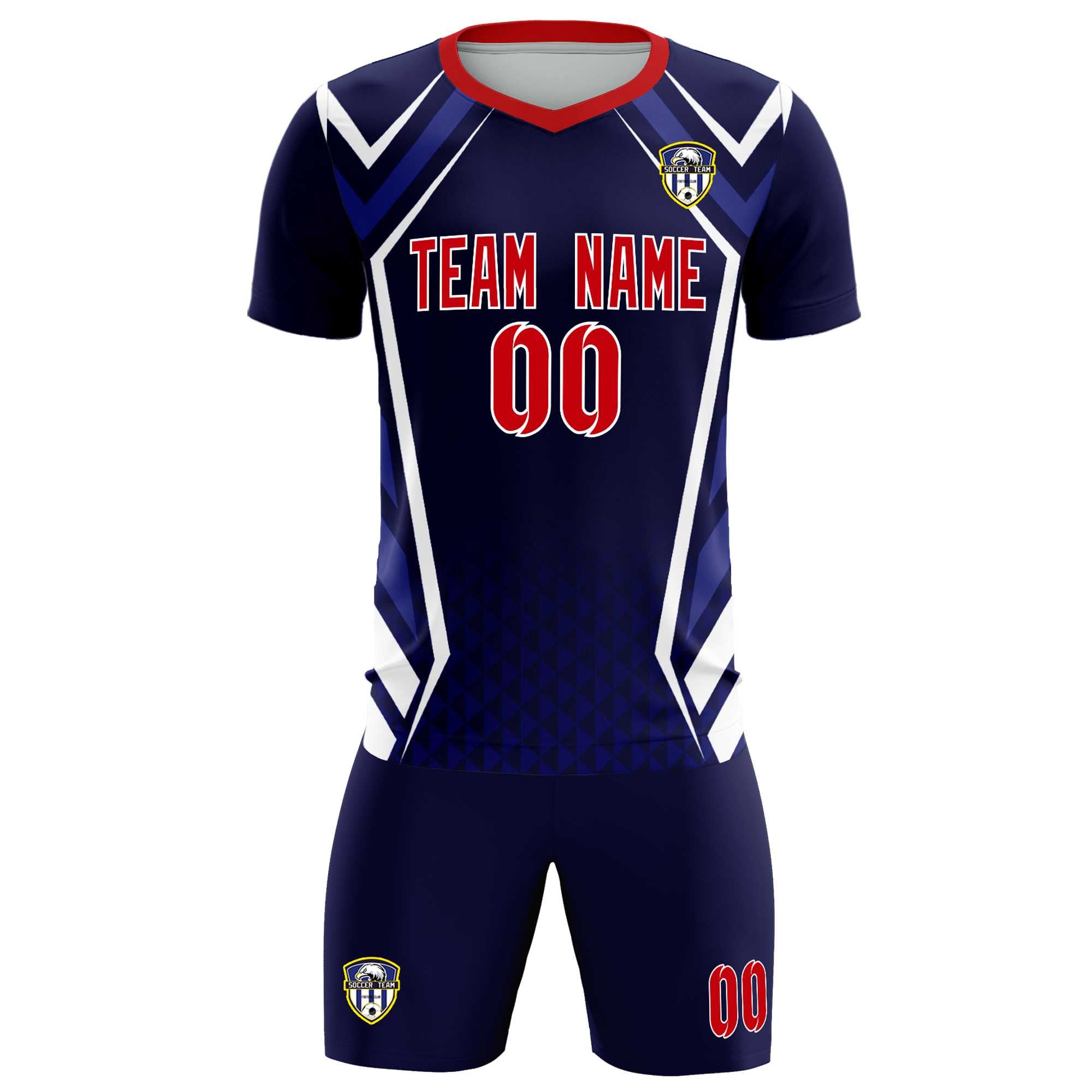 Custom Navy Abstract Breathable Football Kit Jersey