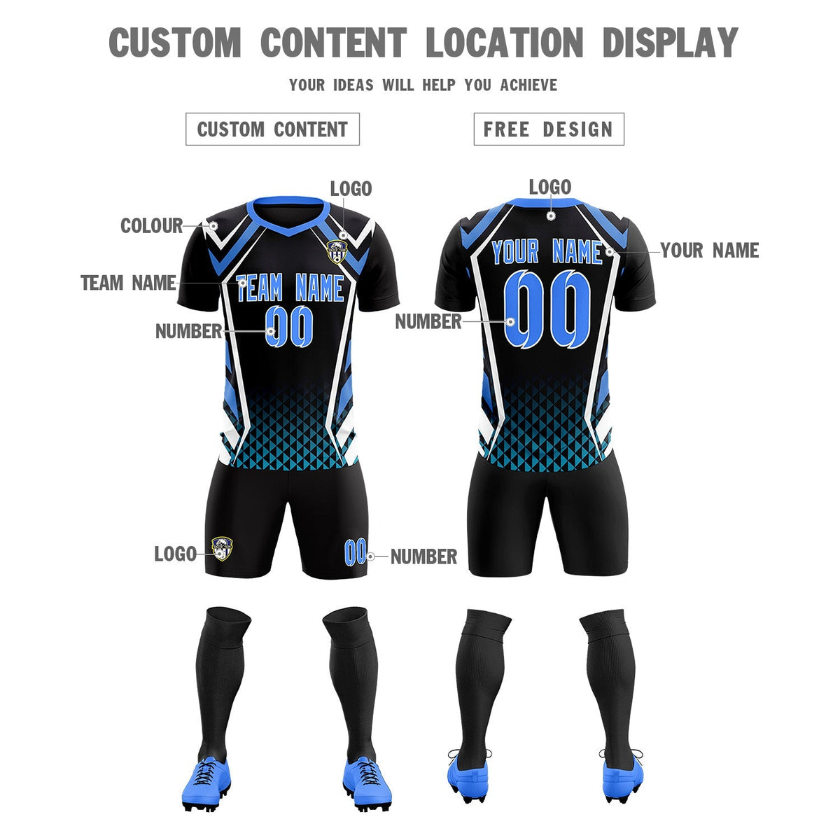 Custom Black Abstract Breathable Football Kit Jersey