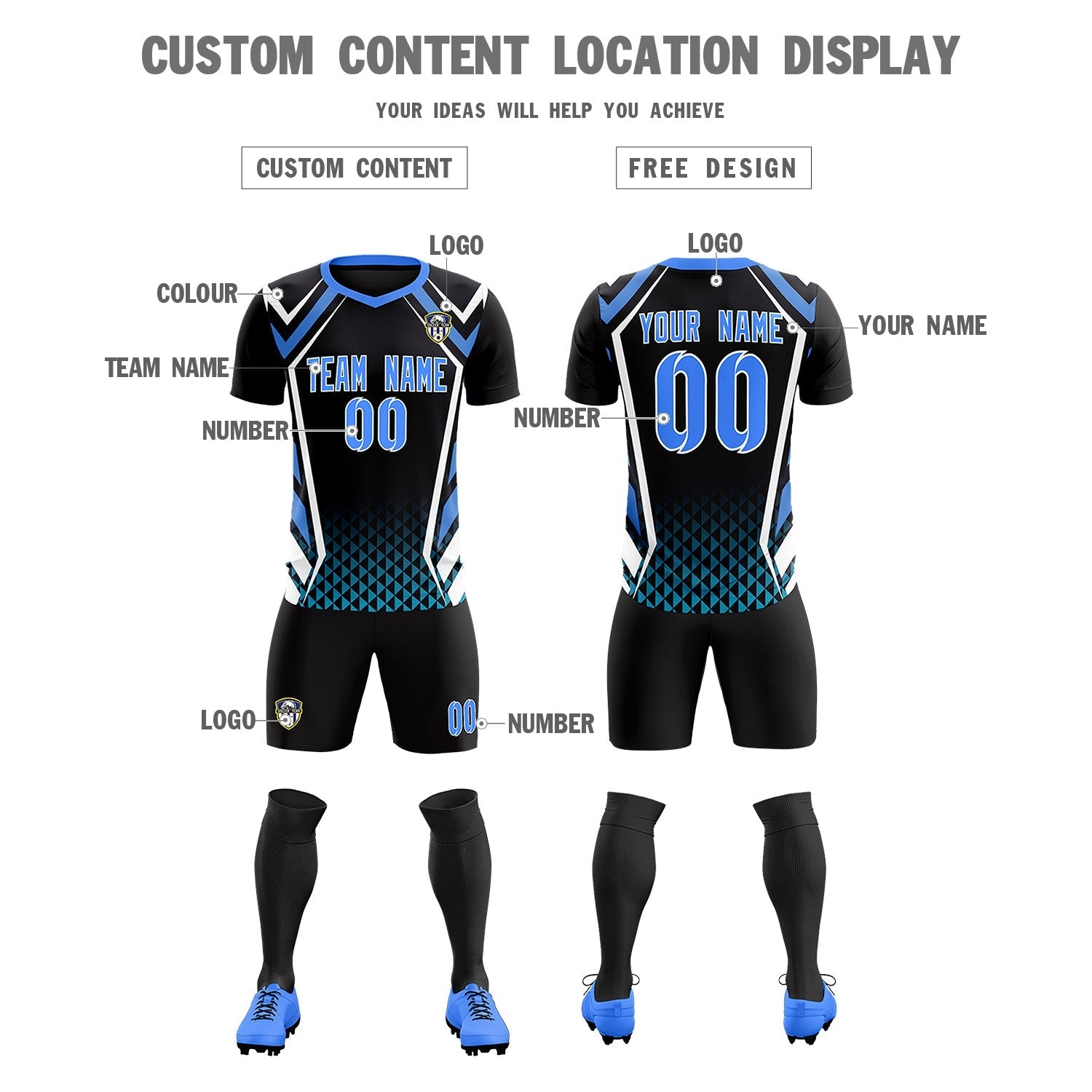 Custom Black Abstract Breathable Football Kit Jersey