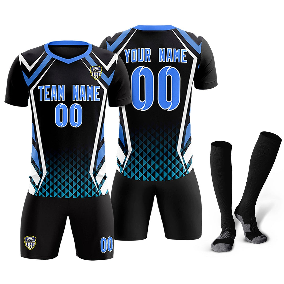 Custom Black Abstract Breathable Football Kit Jersey